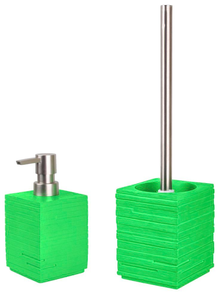 Sanilo Sets badkameraccessoires Calero Green bestaand uit zeepdispenser en toiletborstel, geribbeld (combi-set, 2-delig)