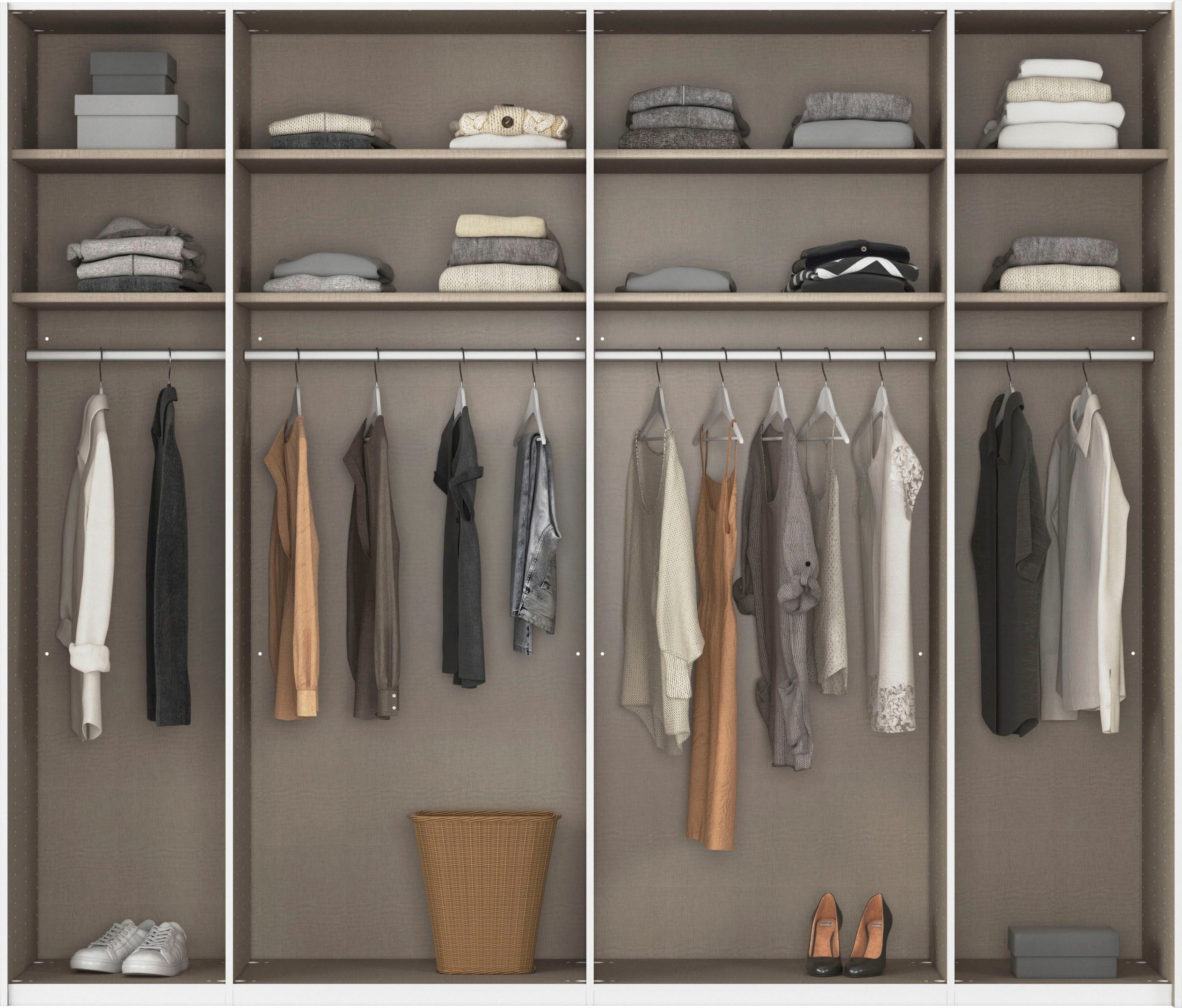 rauch Schuifdeurkast Kledingkast kast garderobe linnenkast TEGIO met hoogwaardige houtdecoratie en glazen front made in germany