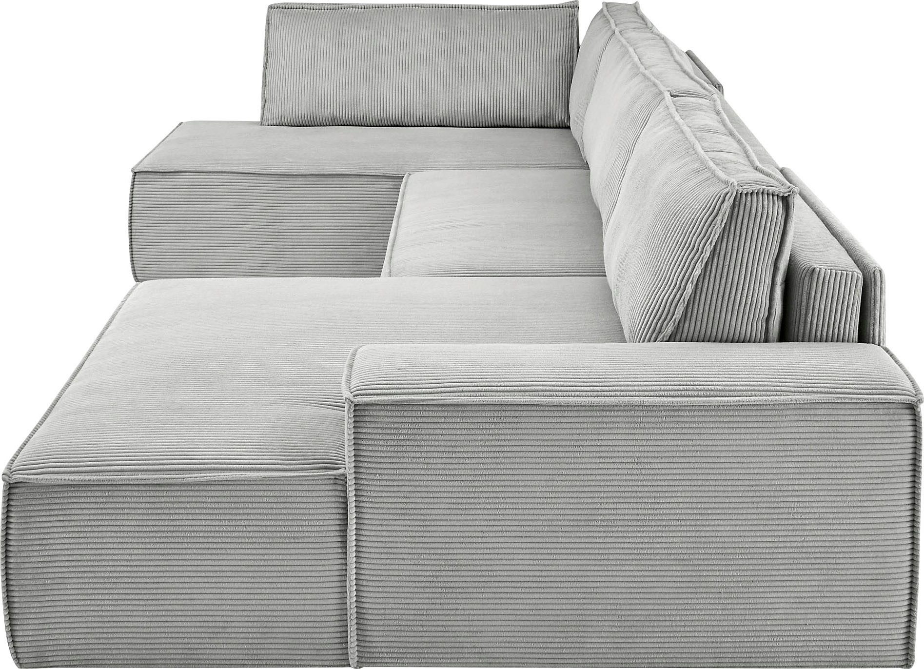 Home affaire Zithoek SHERWOOD 329 cm, U-vorm, slaapbank, Slaapfunctie met bedkist (194x139 cm), cord, vintage, fluweel