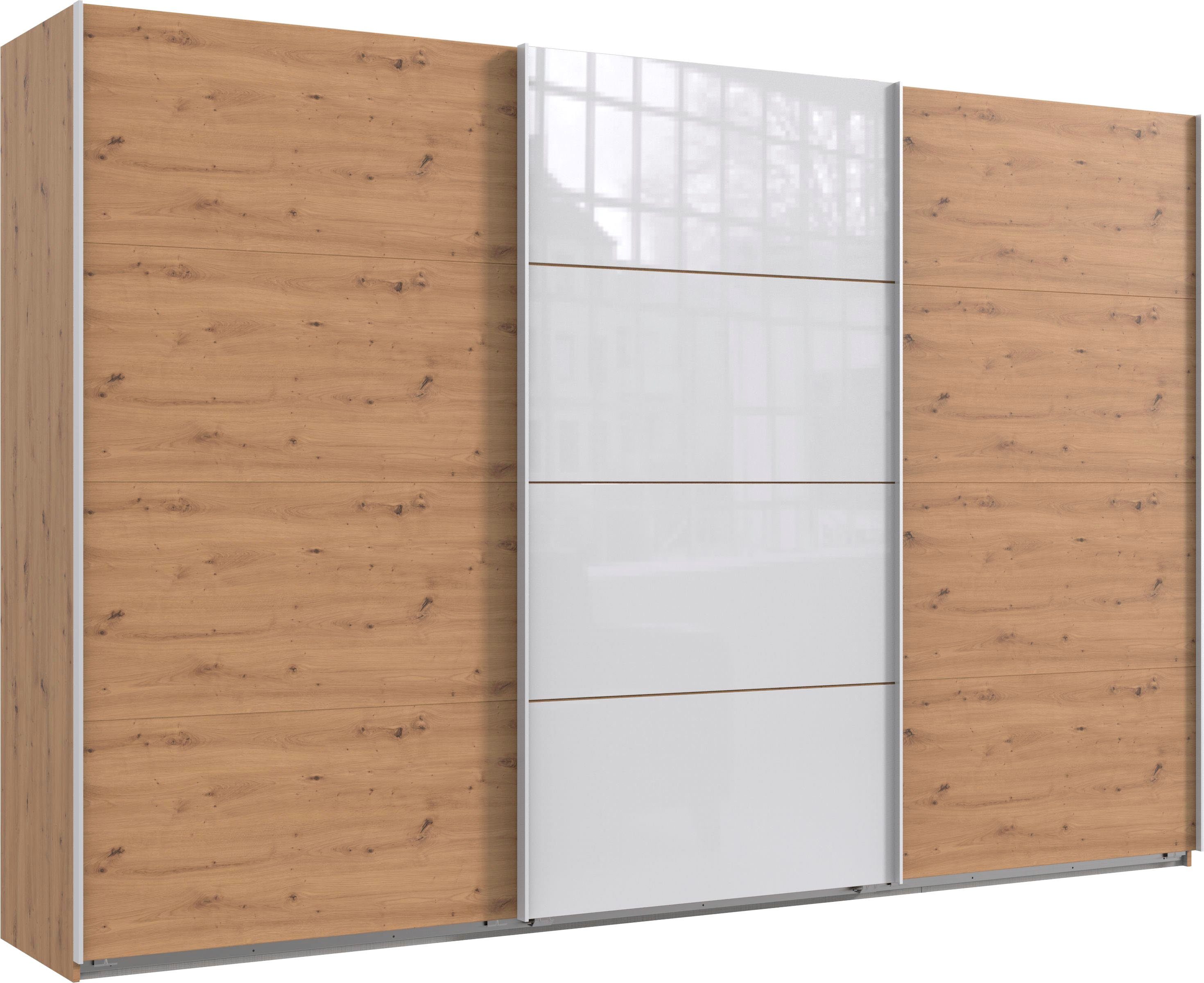 Wimex Zweefdeurkast Norderstedt Inclusief 2 stoffen dozen en 2 extra planken, met glasdeur zweefdeurkasten maat 313 cm x 210 cm x 64 cm beige
