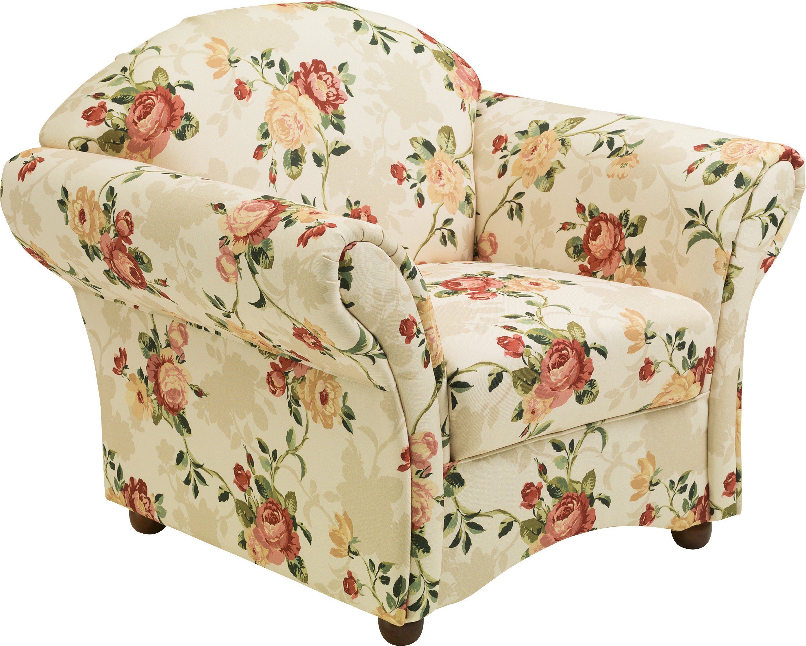 Max Winzer® Fauteuil Carolina met houten bolpootjes, bloemen