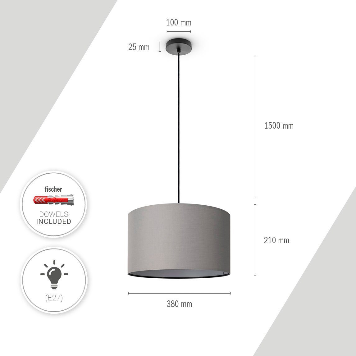 Paco Home Hanglamp Hugo uni Color Plafondlamp LED woonkamer en slaapkamer, effen kleuren, decoratie E27