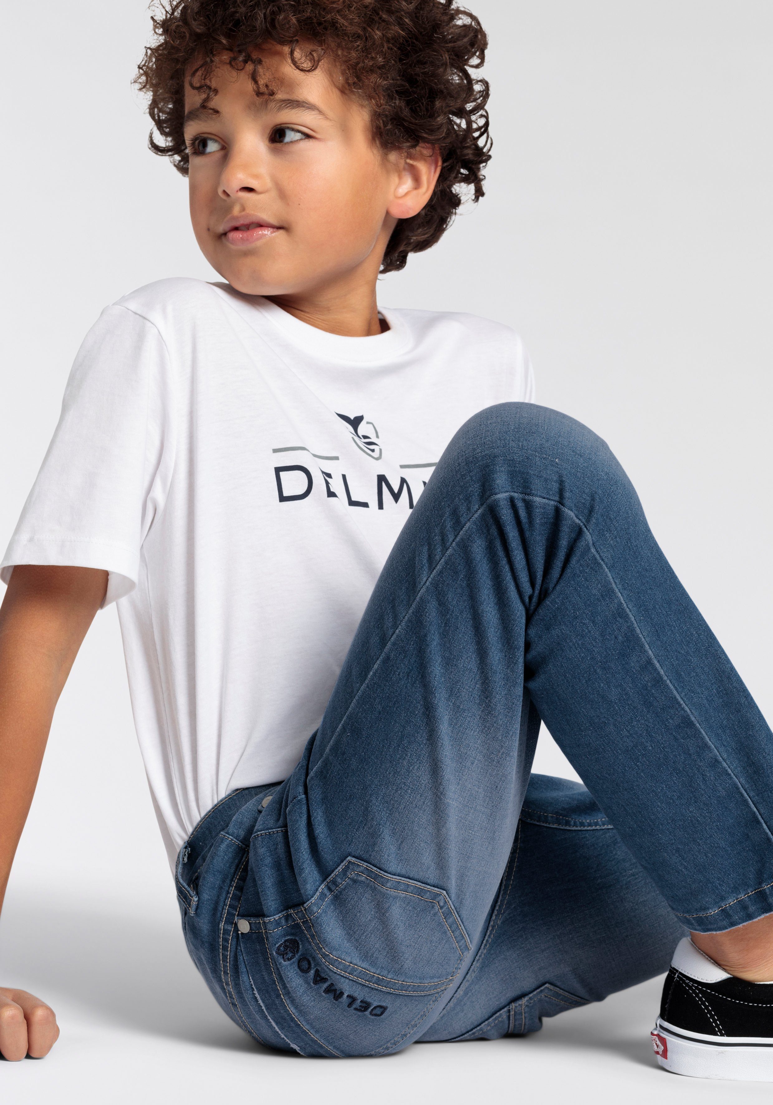 DELMAO Stretch jeans Straight-fit jeans for boys elastisch materiaal used-look-wassing lage taille