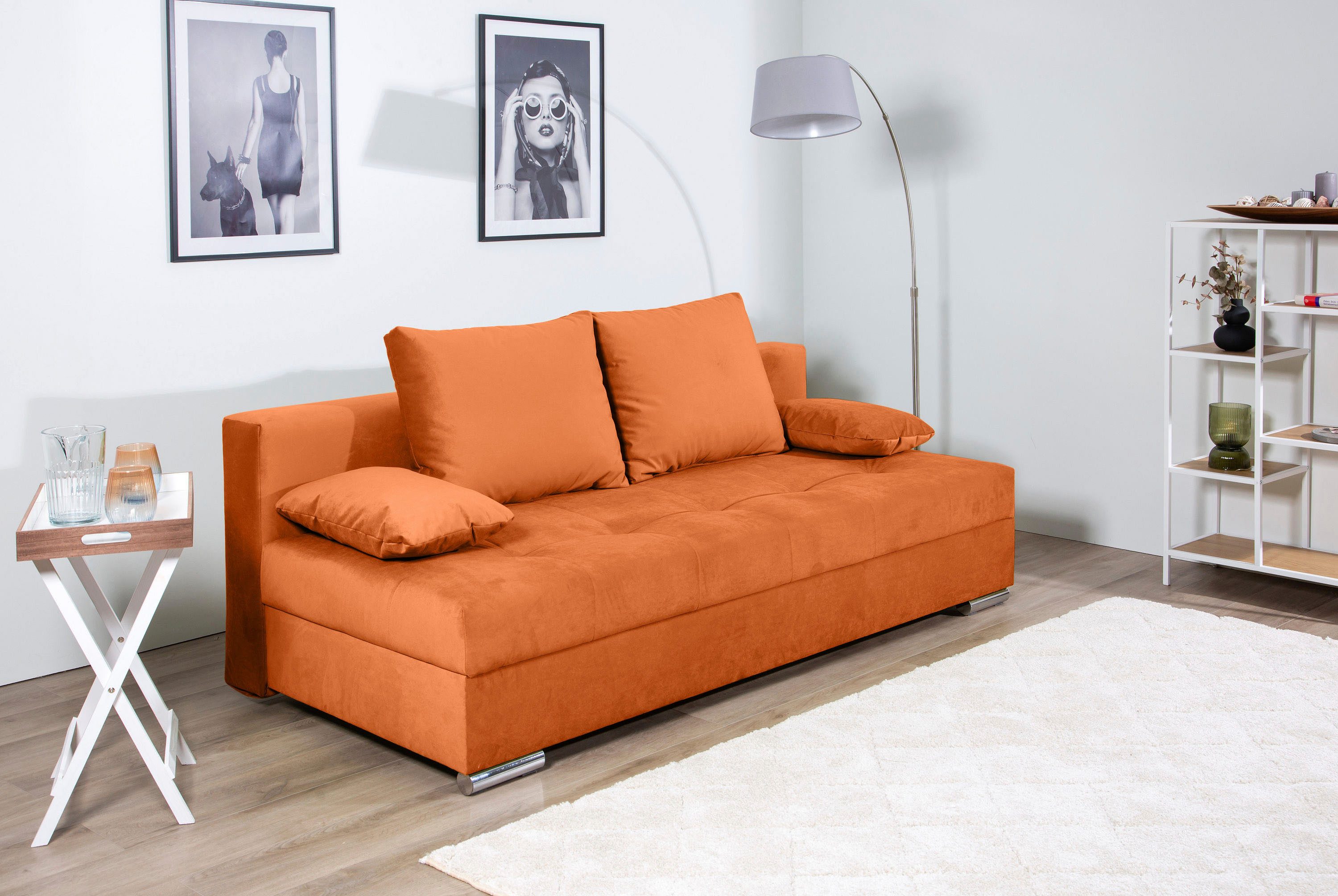 COLLECTION AB Slaapbank Tania met bedfunctie en bedlade comfortabele zitcomfort: veren-kern bekleding, inclusief rugkussen