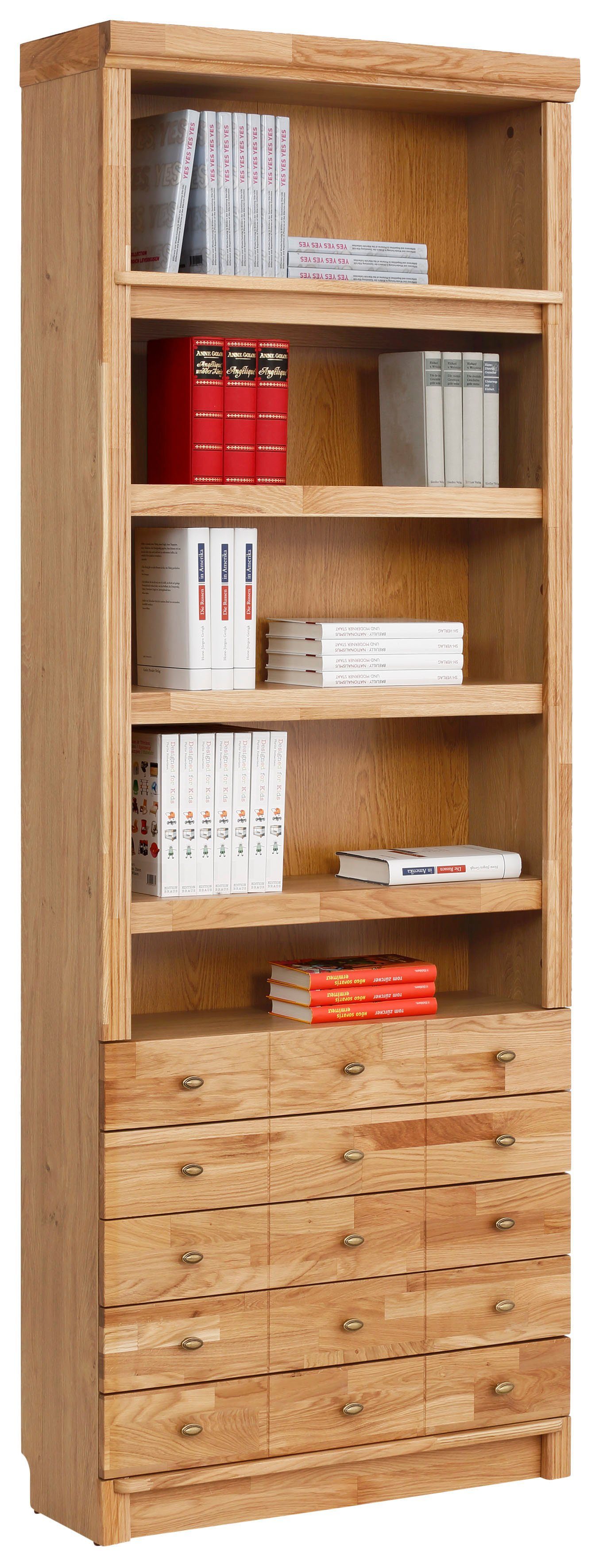 Home affaire Boekenkast Soeren van massief grenen, in 2 hoogten, diepte 29 cm, met 5 laden