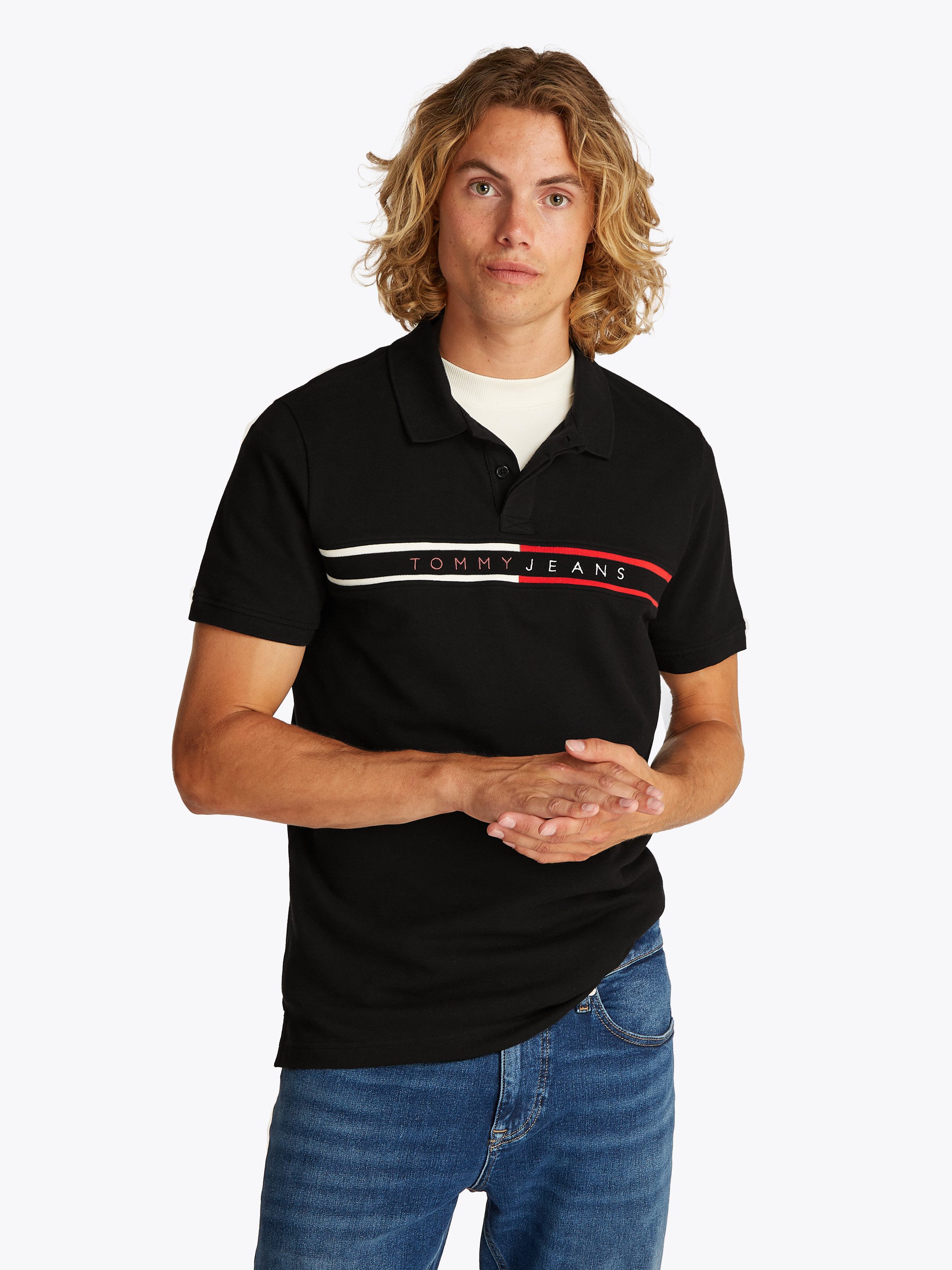 TOMMY JEANS Poloshirt TJM SLIM CHEST FLAG POLO heren poloshirts maat L zwart