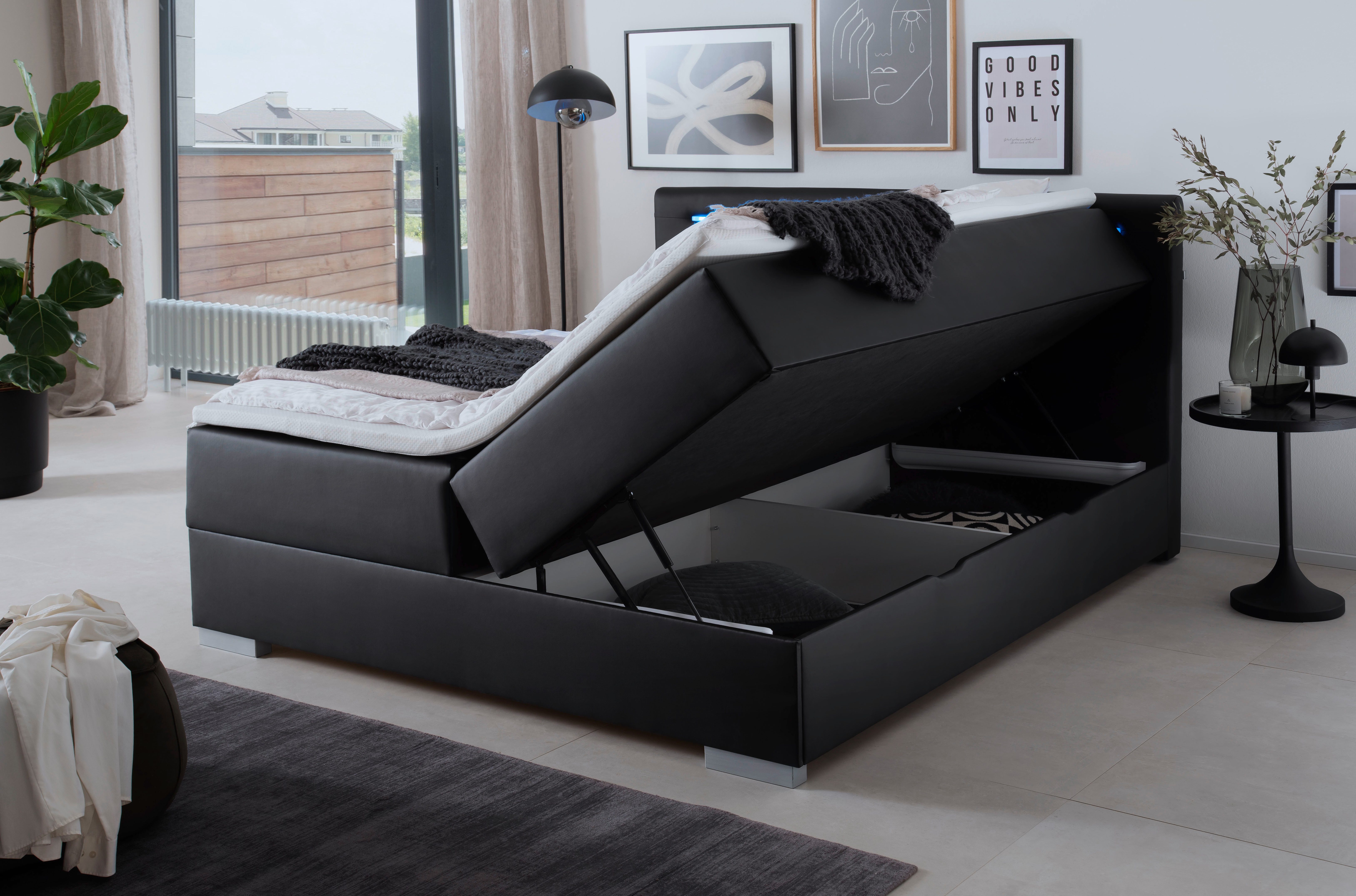 meise.möbel Boxspring Las Vegas 2 inclusief ledverlichting in het hoofdbord, met bedkist en topmatras