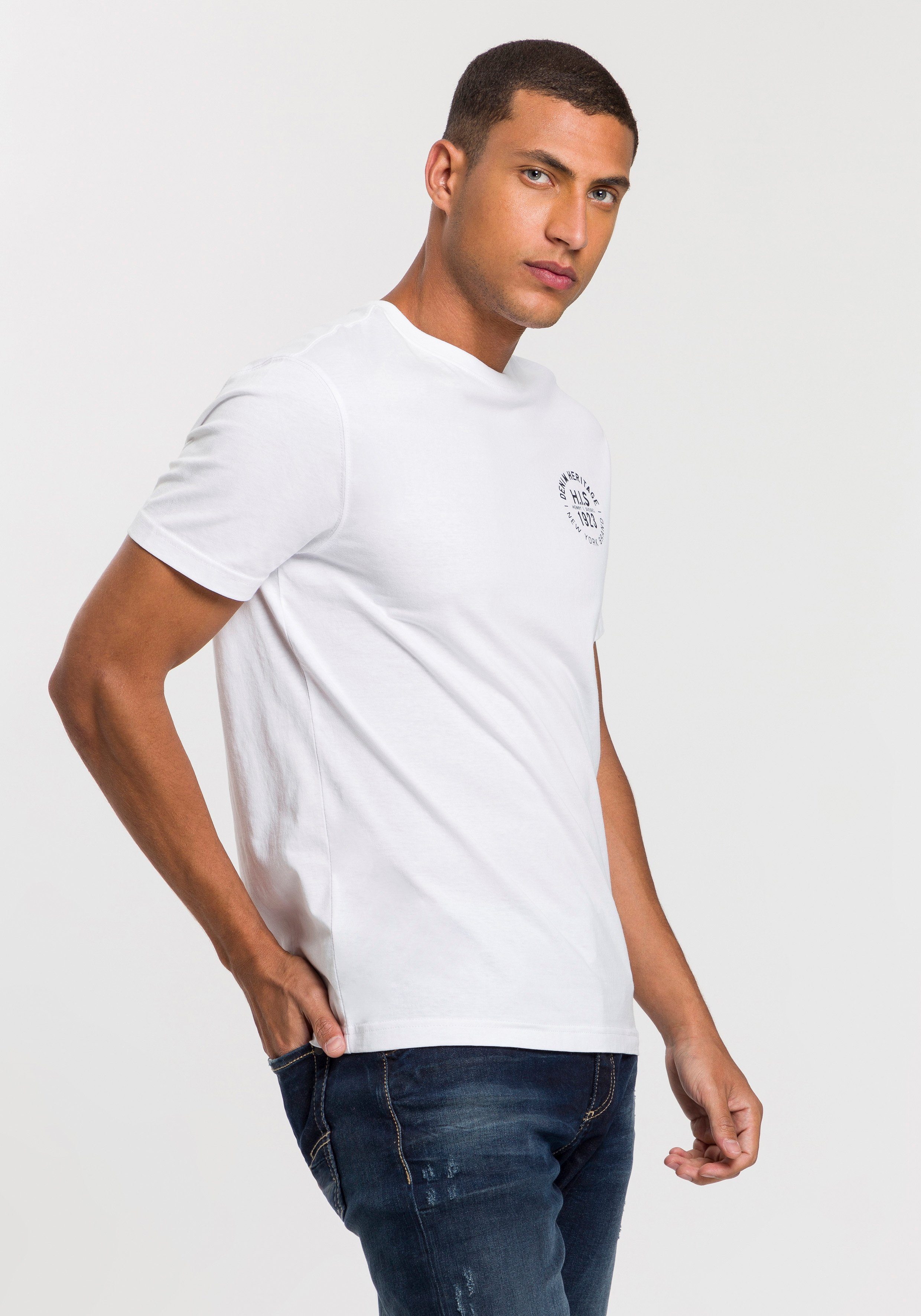 H.I.S T-shirt smal gesneden, bedrukt ontwerp, van 100% katoen (3-delig, Set van 3)