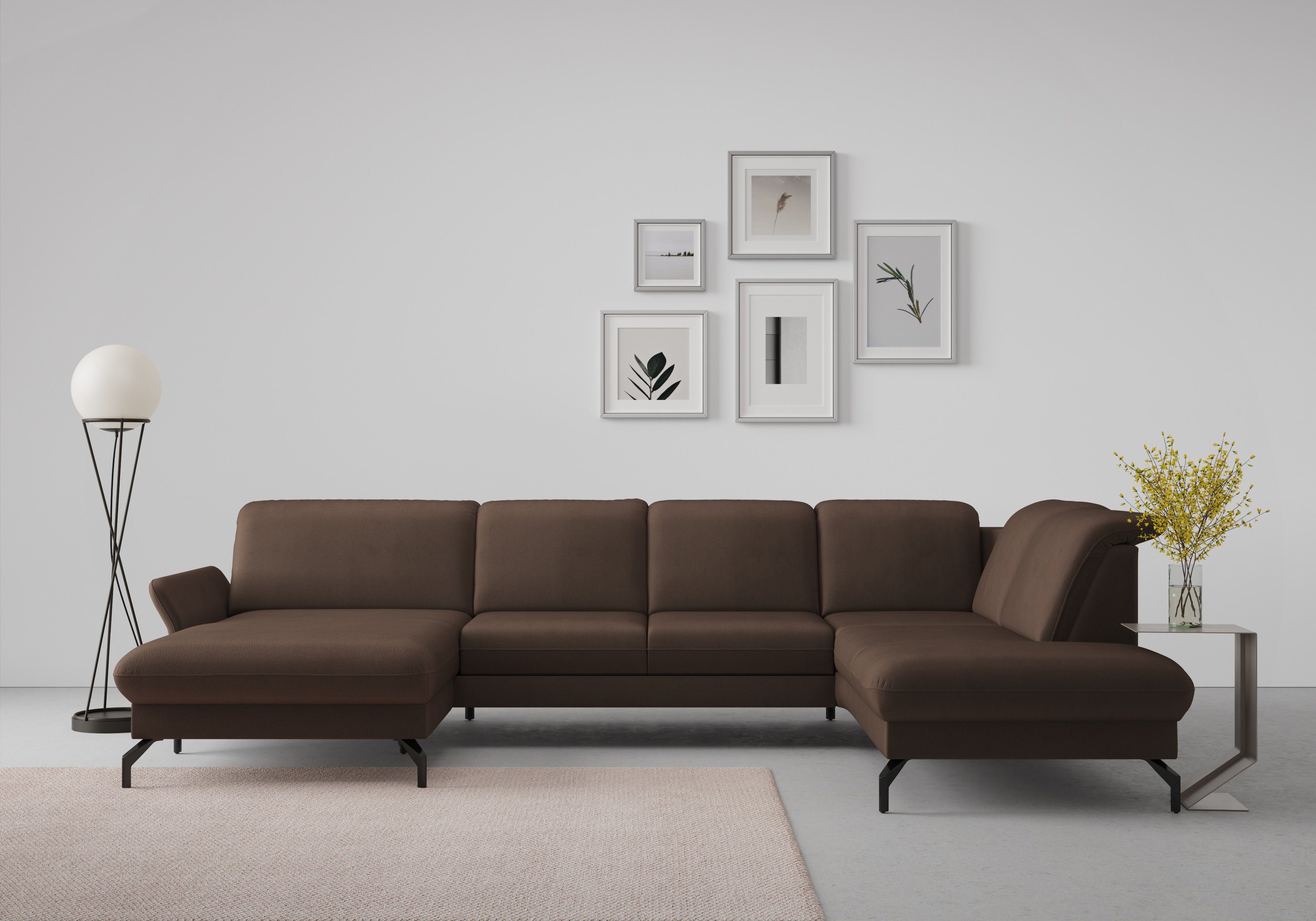 sit&more Zithoek Fashion U-vorm naar keuze met verstelbare hoofdsteun, uittrekzitting, motorisch, metalen poten bruin, zithoeken, Met verstelbaar