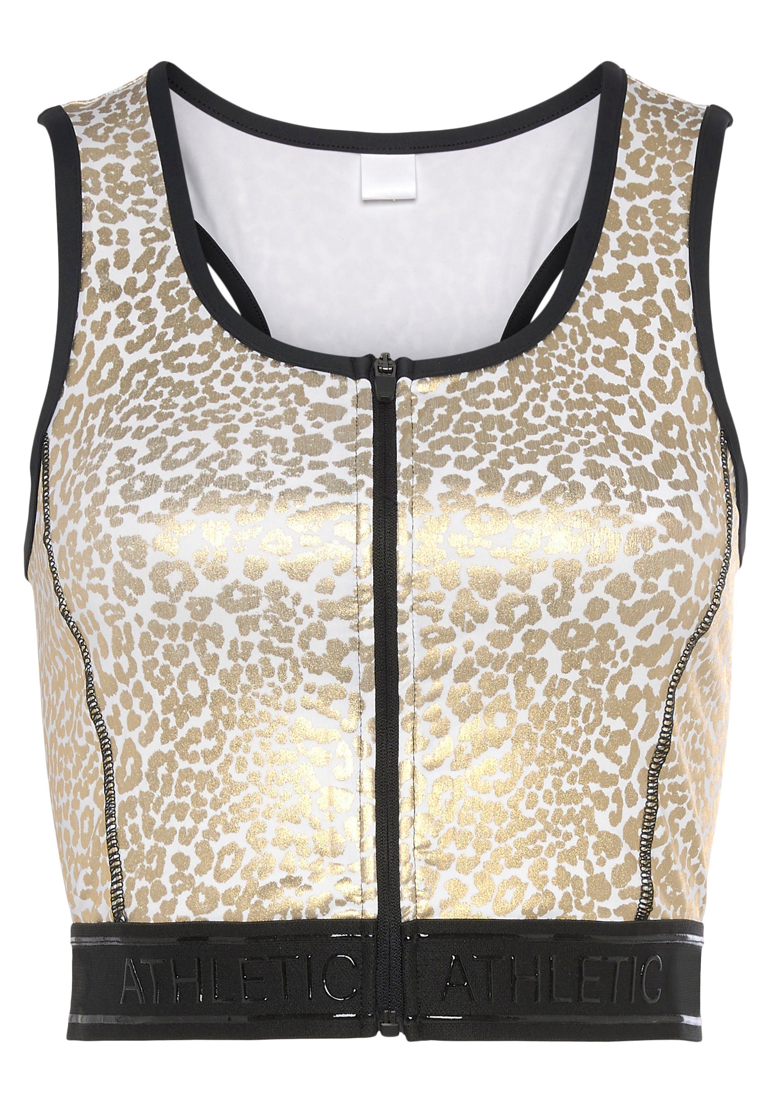 active by Lascana Crop-top -Sporttop Sporttop met glanzend dierenprint en 3D-tekst op de tailleband