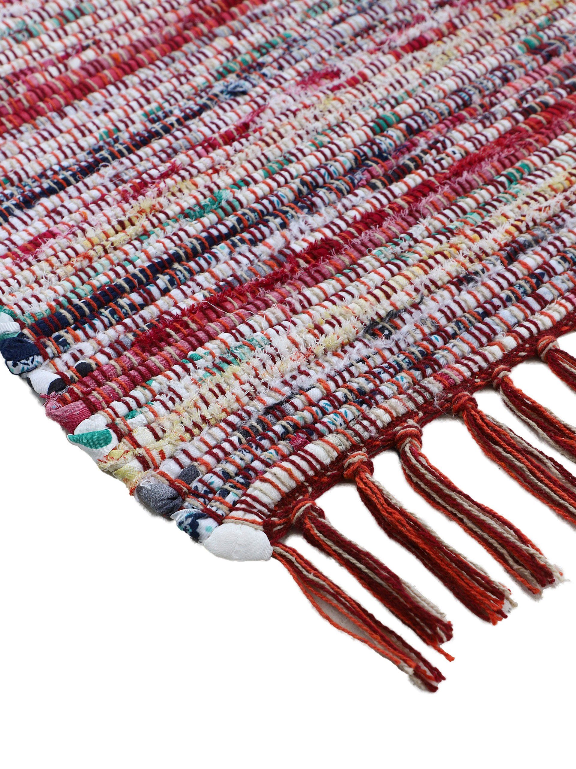 carpetfine Vloerkleed Kelim Chindi, omkeerbaar tapijt handgeweven, patchwork tapijt met franjes, ook verkrijgbaar in loperformaten
