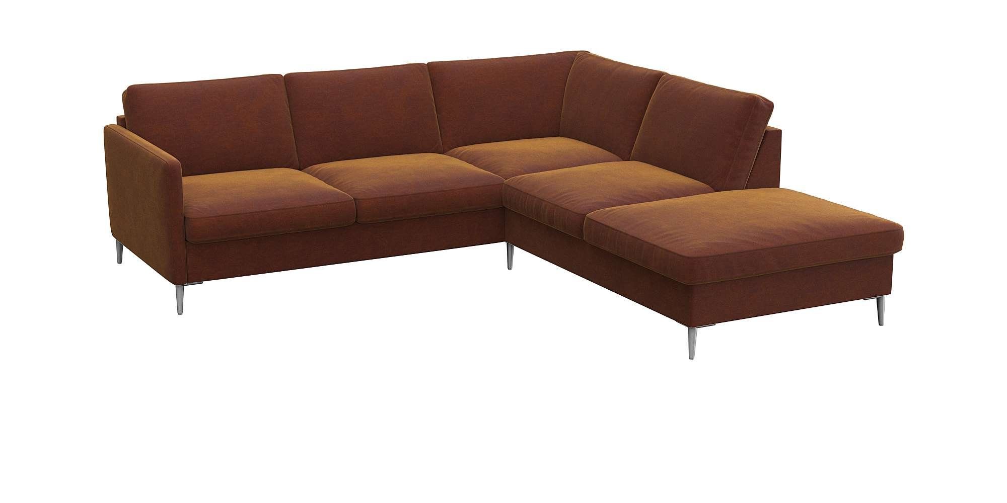 FLEXLUX Hoekbank Fiore, L-vorm smalle armleuningen, aluminiumkleurige voeten, b/d 234/225 cm, koudschuim in de zitplaats