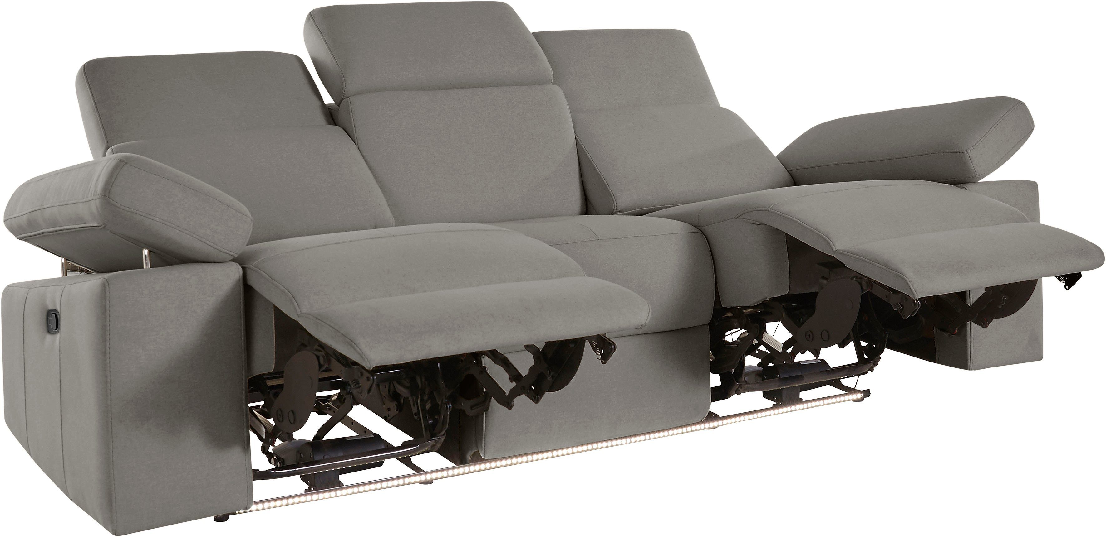 Places of Style 3-zitsbank Kilado met 2x relaxfunctie, verstelbare armleuning, verstelbare hoofdsteun