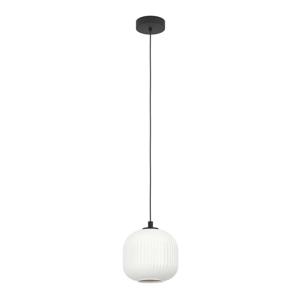 EGLO Hanglamp MANTUNALLE Hanglamp, metaal in zwart en glas in wit, E27 fitting, Ø 20 cm (1 stuk)