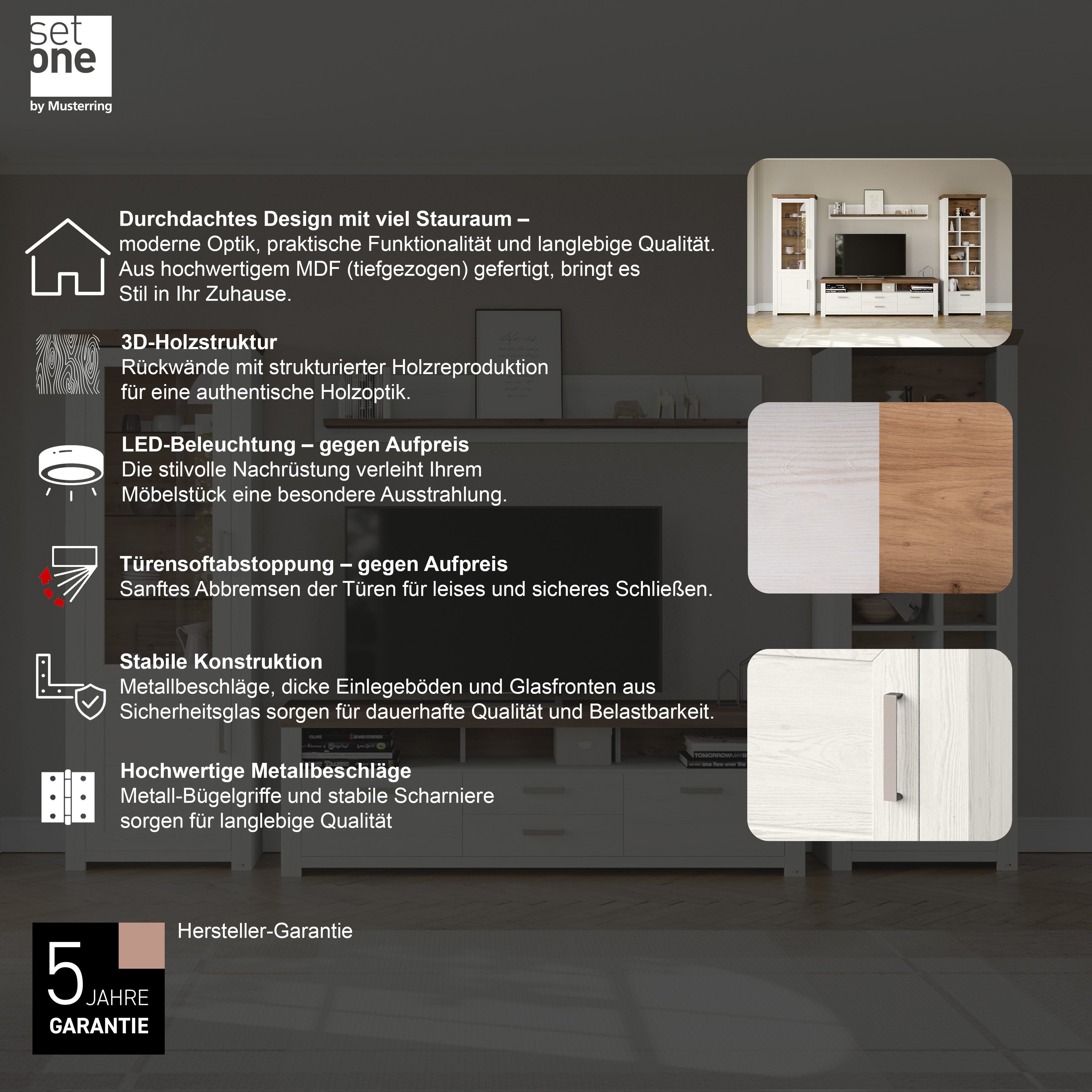 set one by Musterring Staande vitrinekast York Type 01, met glazen deur, verlichting optioneel, landhuisstijl, hoogte 207 cm