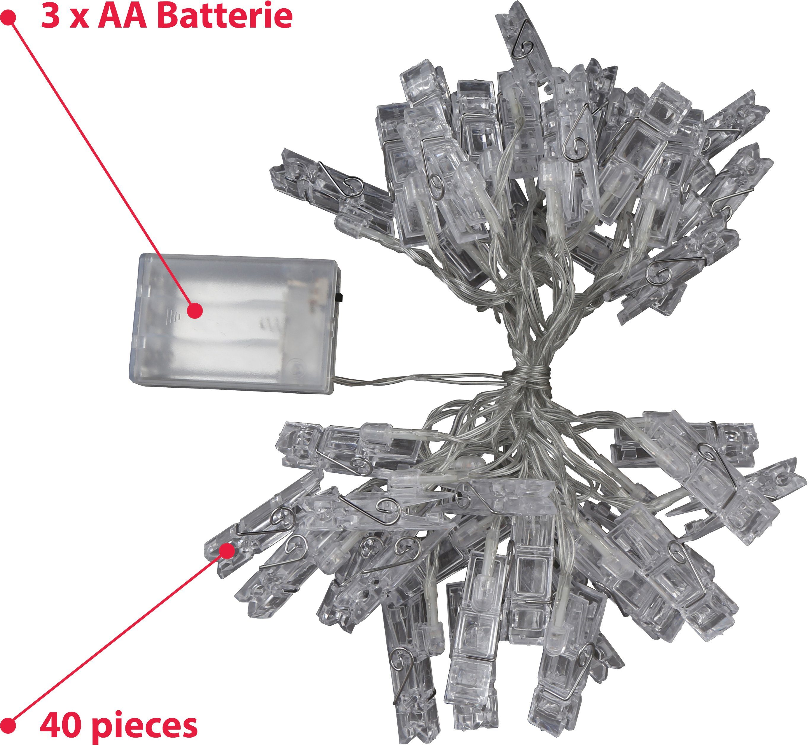 B.K.Licht Led-lichtsnoer RANA 5m led foto-lampjesketting sfeerverlichting met 40 foto-clips