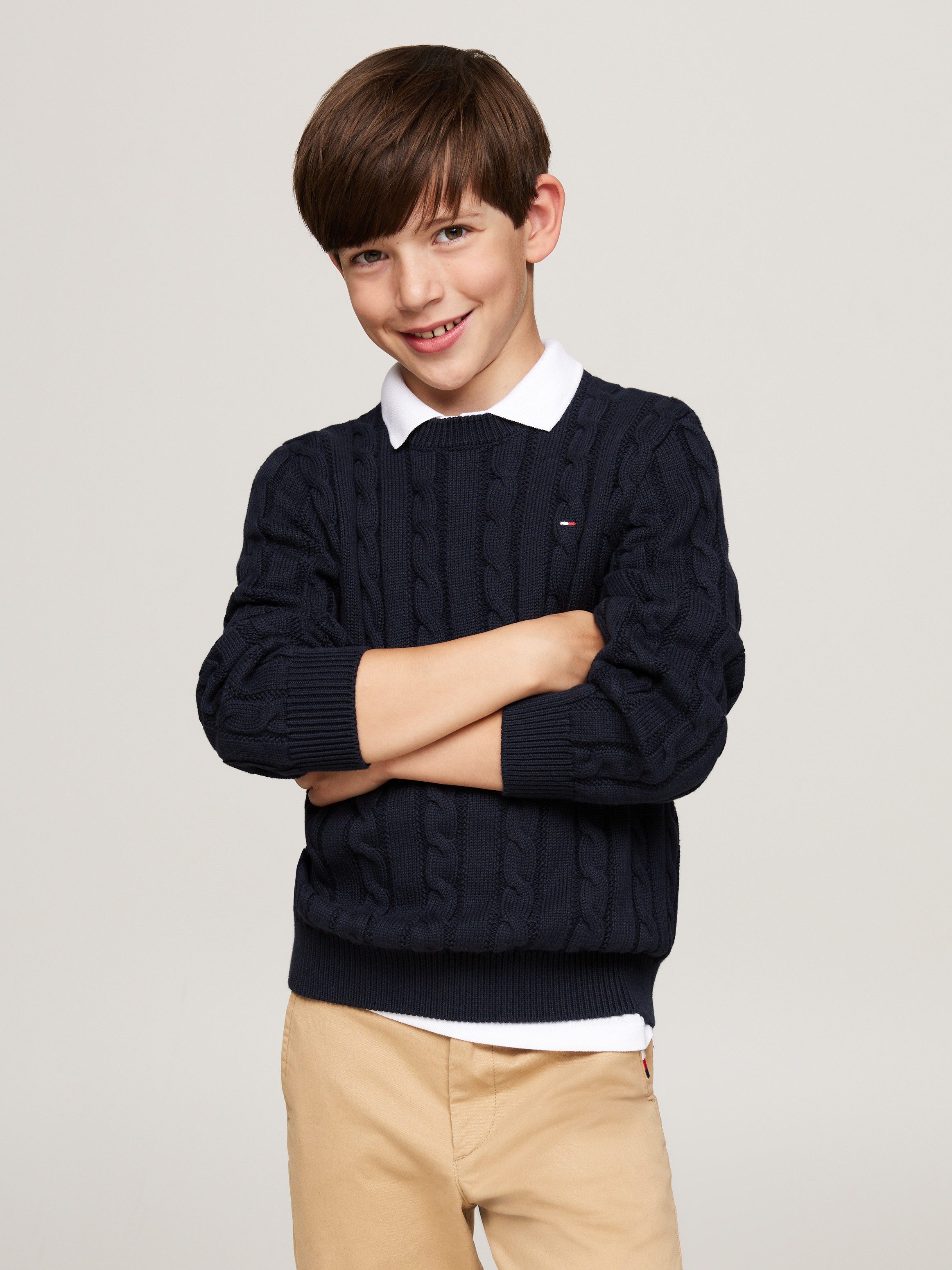 Tommy Hilfiger gebreide trui blauw Jongens Katoen Ronde hals Effen 176