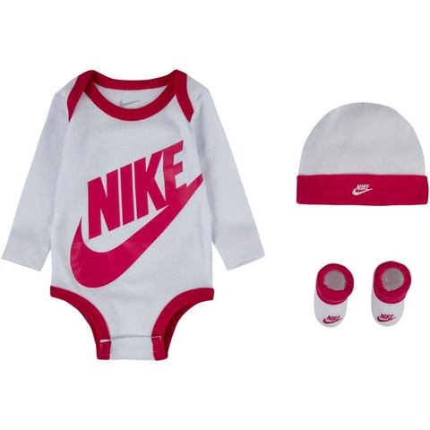NU 20% KORTING: Nike Sportswear Babyuitzet FUTURA LOGO LS HAT-BODYSUIT-BOO (set, 2-delig)