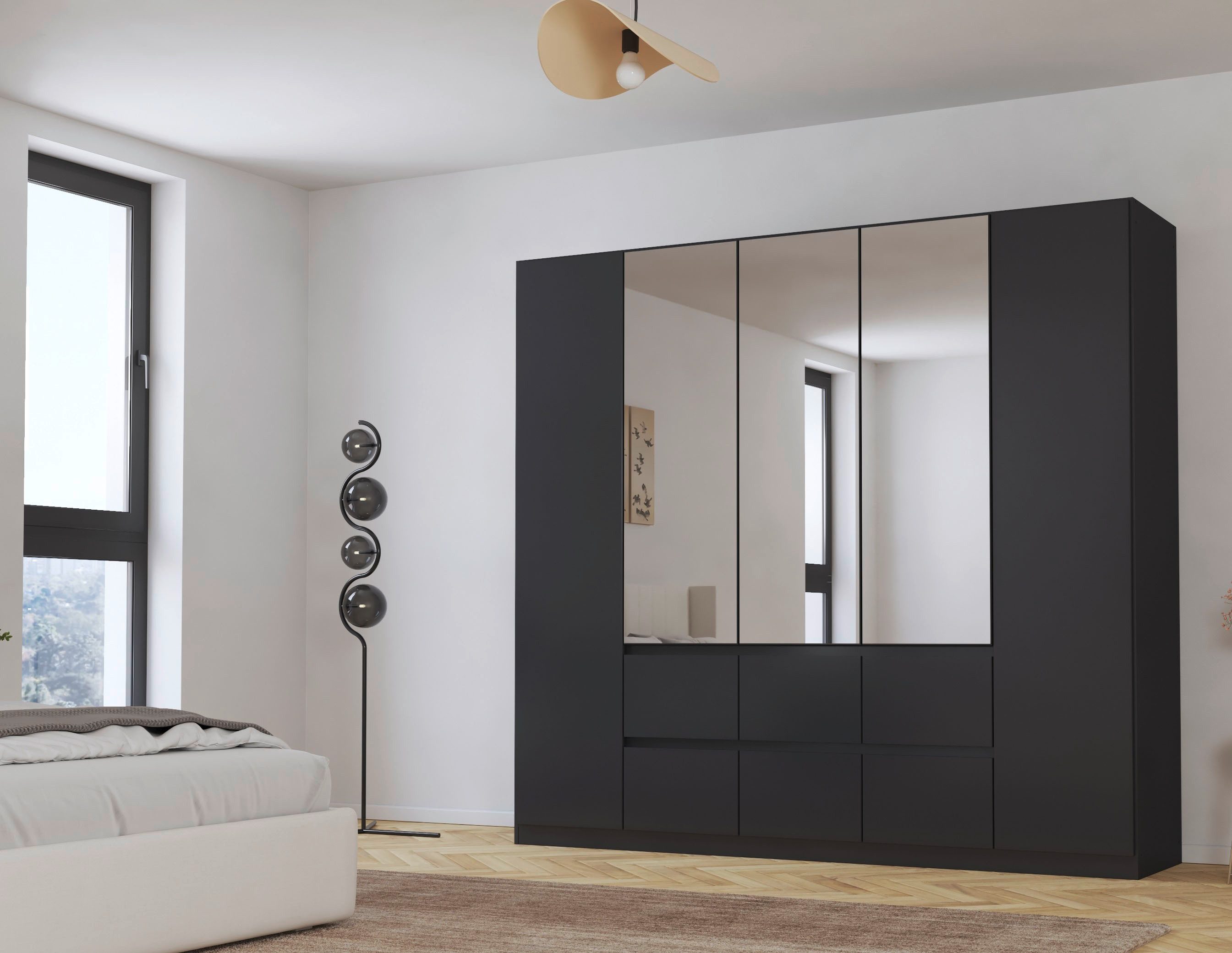 rauch Draaideurkast Kledingkast met spiegel garderobe MAINZ greeploos front met spiegel, buitendeuren met push-to-openfunctie