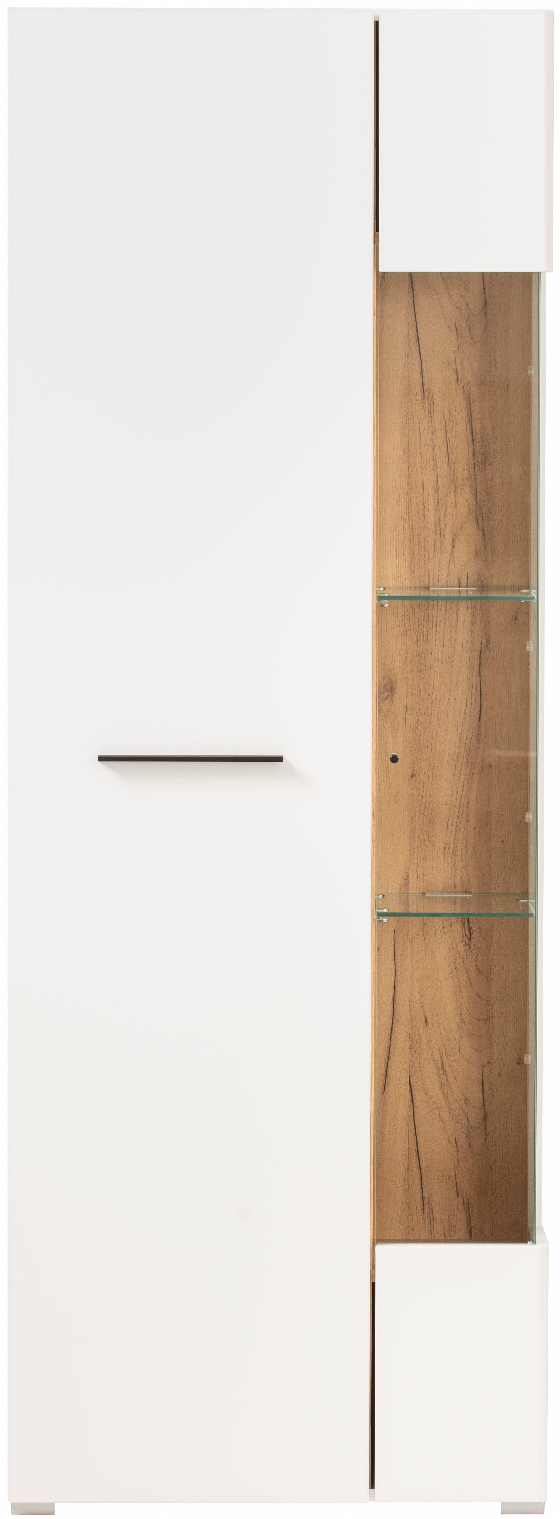 INOSIGN Vitrinekast Salerno Hoge kast, Glazen vitrine, Wit met Eik Evoke Decor, modern. Metalen handgrepen, voldoende opbergruimte, veelzijdig inzetbaar, 72 cm breed