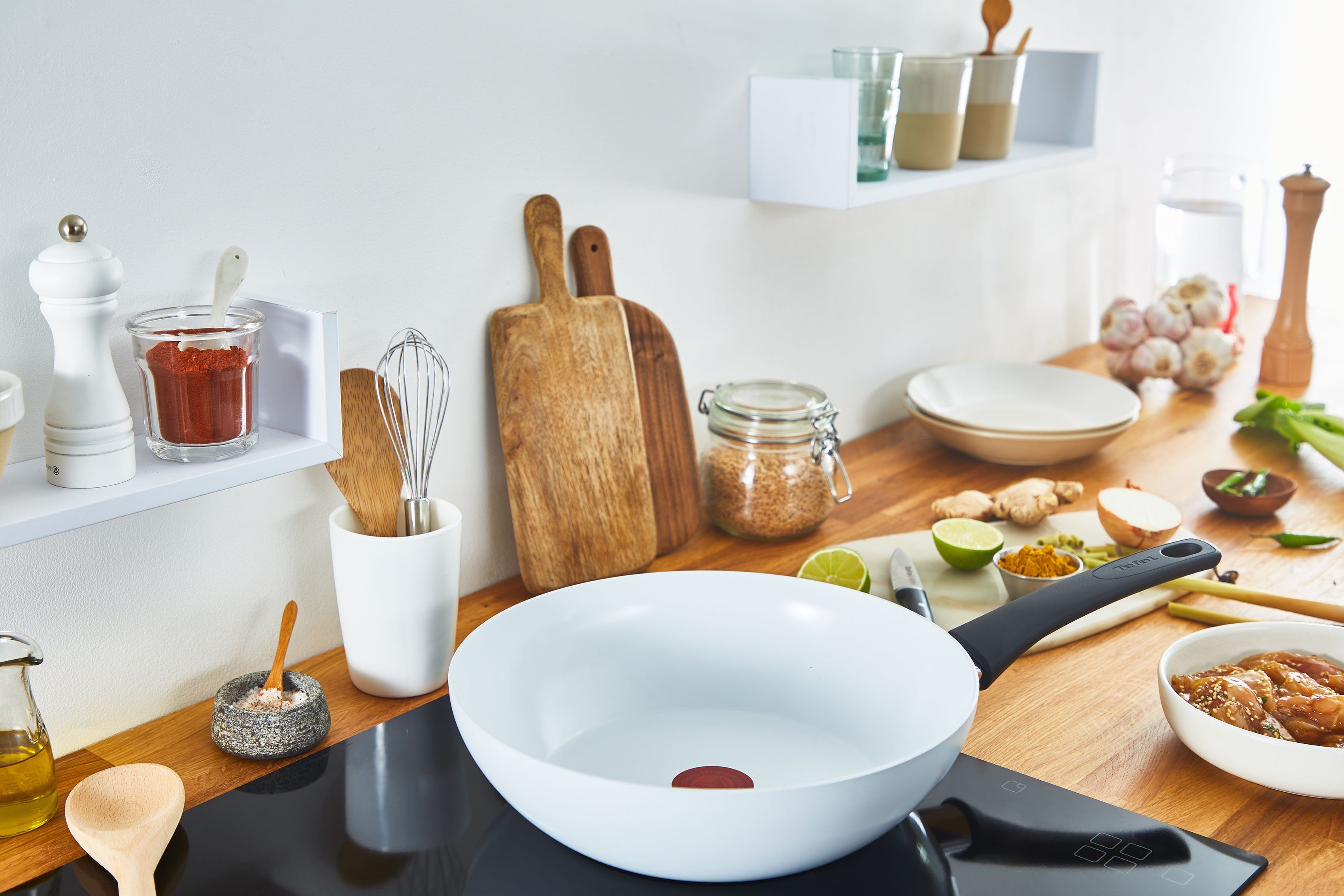 Tefal Wok Ceramic Control wokpan inductie 28 cm Keramische coating, thermo-signaal, geschikt voor alle soorten fornuizen, C41719 (1-delig)