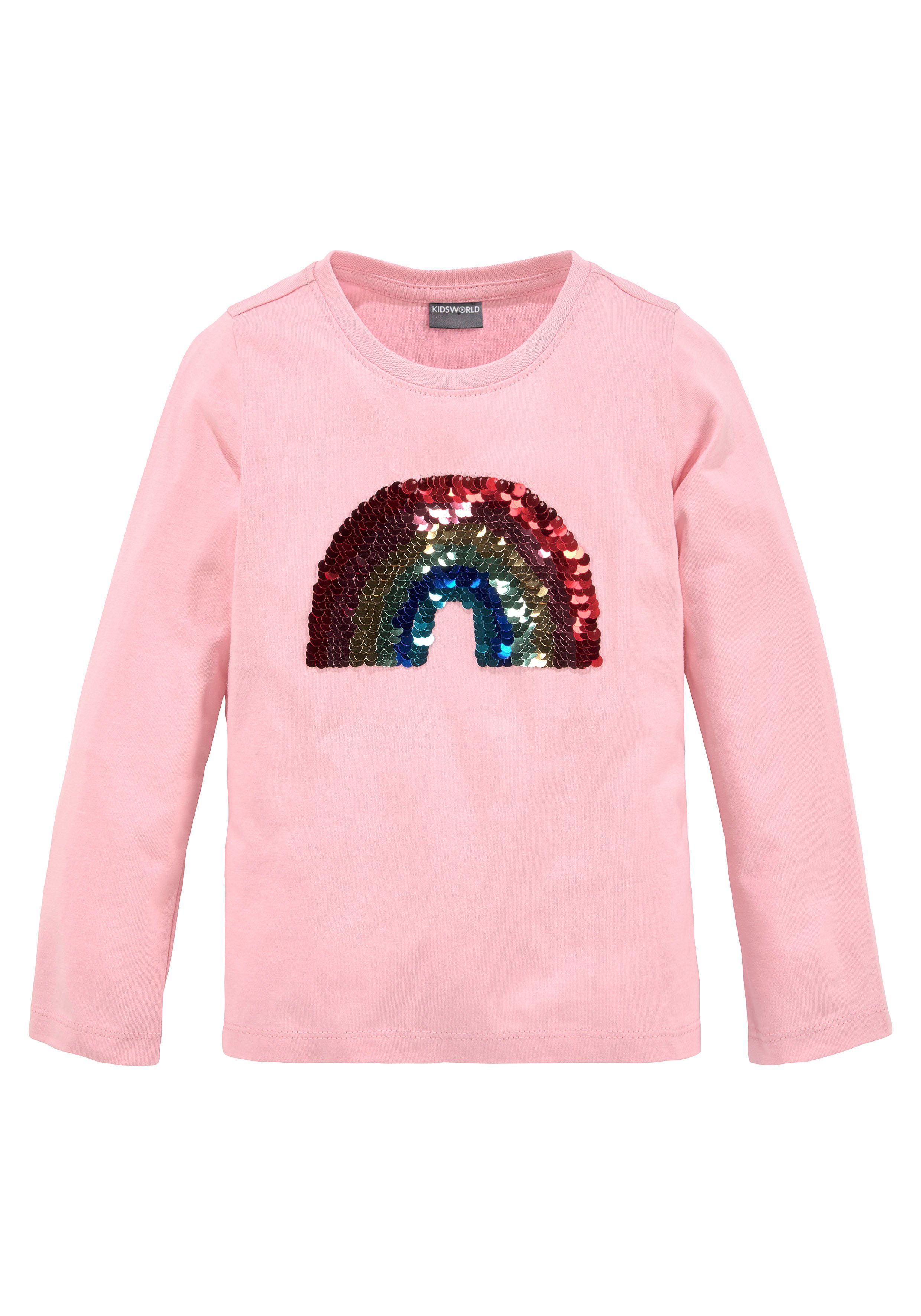 KIDSWORLD Shirt met lange mouwen Regenboog Lange mouwen, basic pasvorm, met glanzende pailletten-applicaties