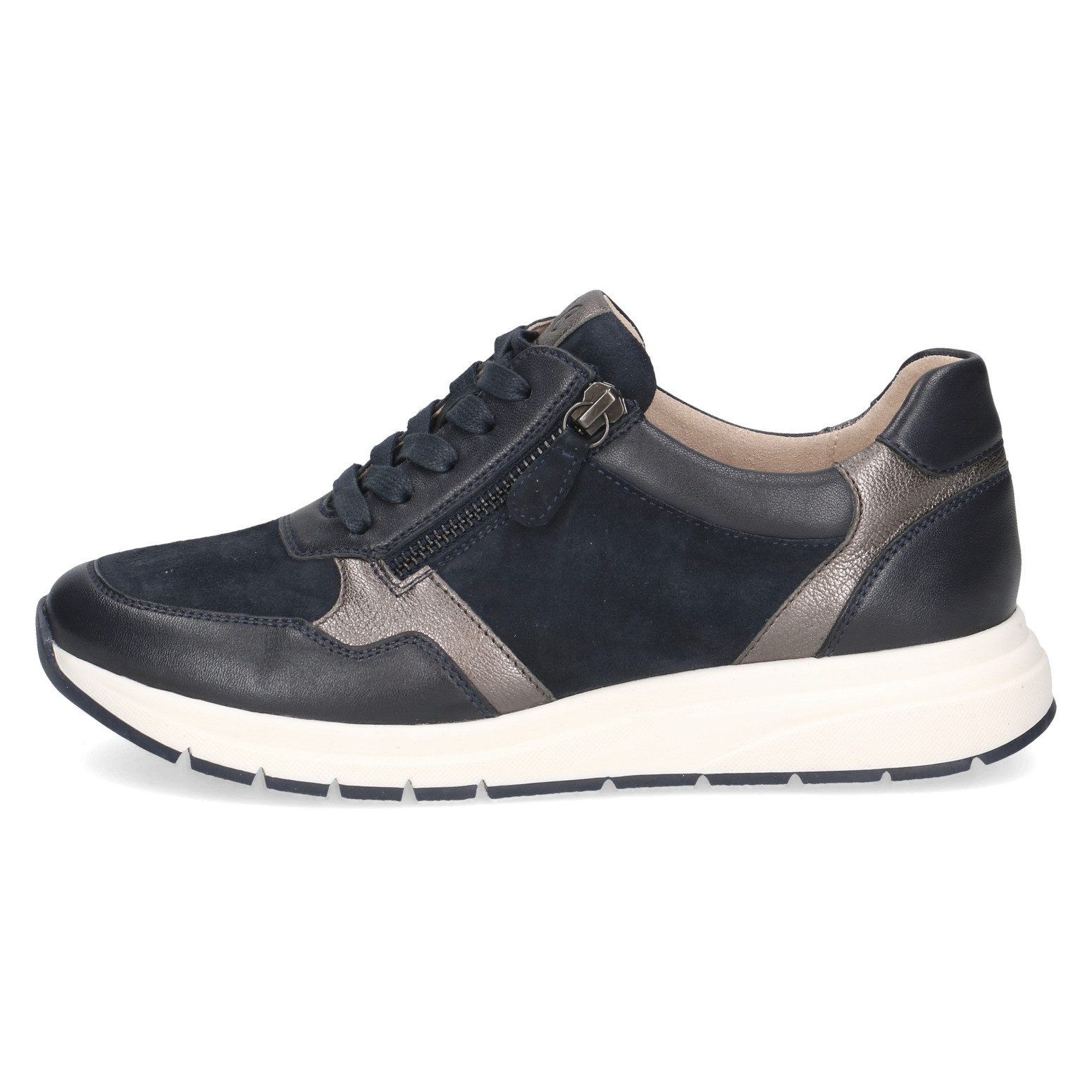 Caprice Sneakers met sleehak , vrijetijdsschoen, halfhoge schoen, veterschoen met inzet in metallic optiek
