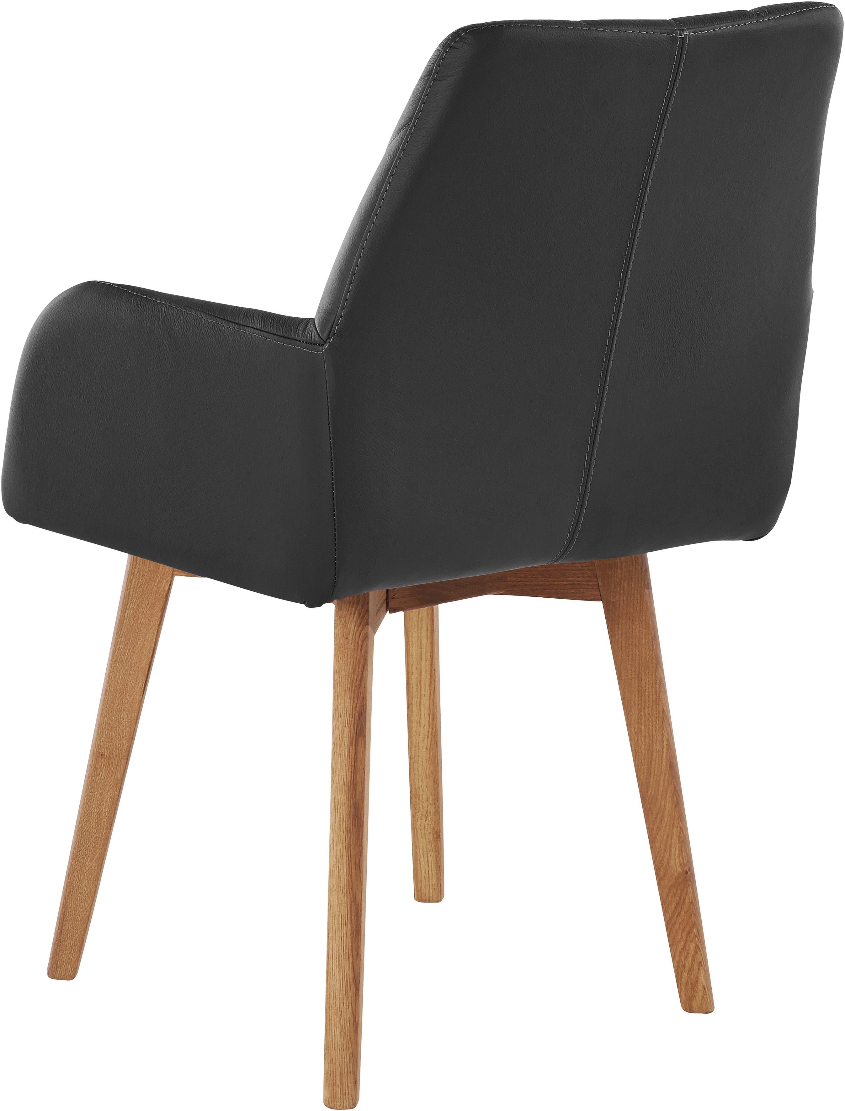 Home affaire Eetkamerstoel Brest Fauteuil in leer of microvezel, geolied massief eiken frame (2 stuks)