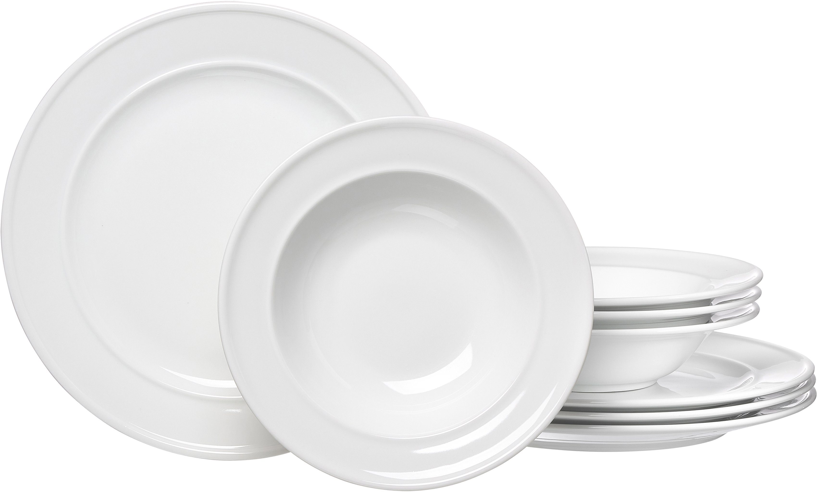 Ritzenhoff & Breker Eetservies Bordenset, Serviesset Simple Serviesgoed, wit, reliëf-rand, 8 delen, voor 4 personen (set, 8-delig) serviezen wit