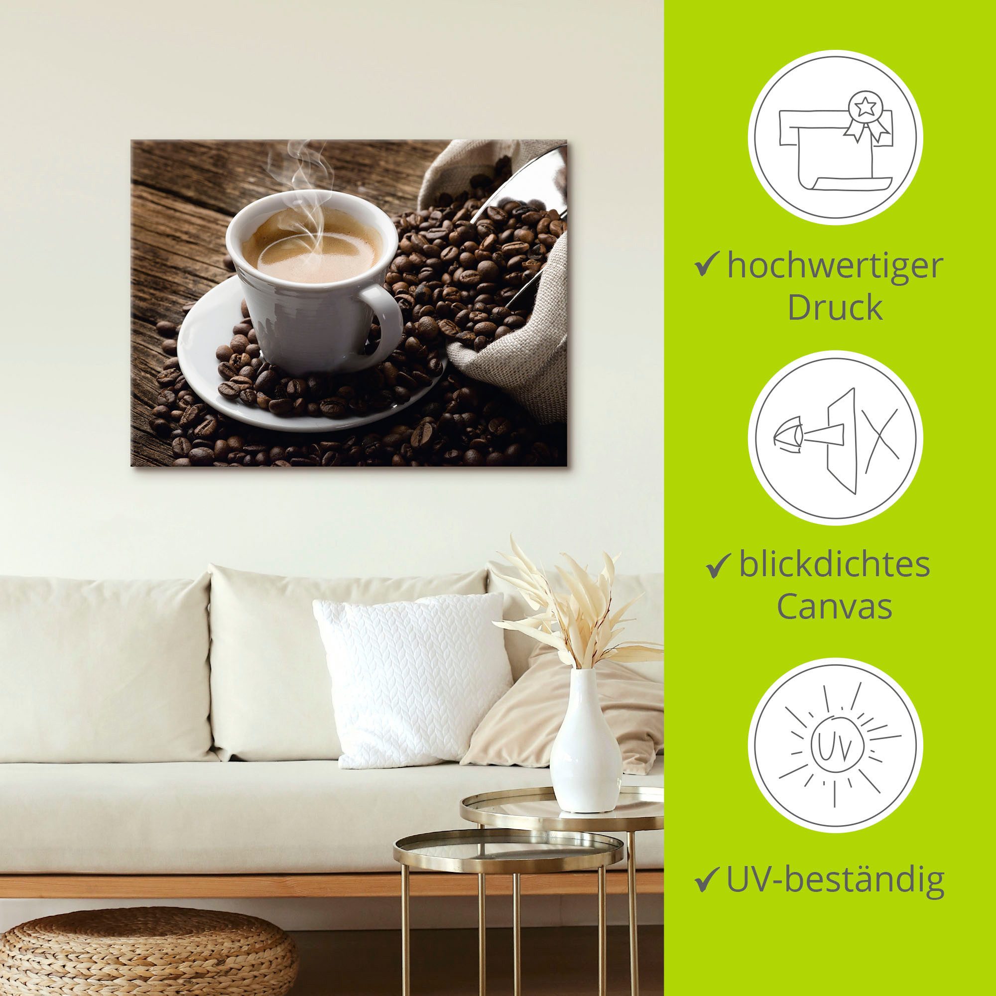 Artland Artprint Hete koffie - hete koffie als artprint van aluminium, artprint voor buiten, artprint op linnen, poster, muursticker