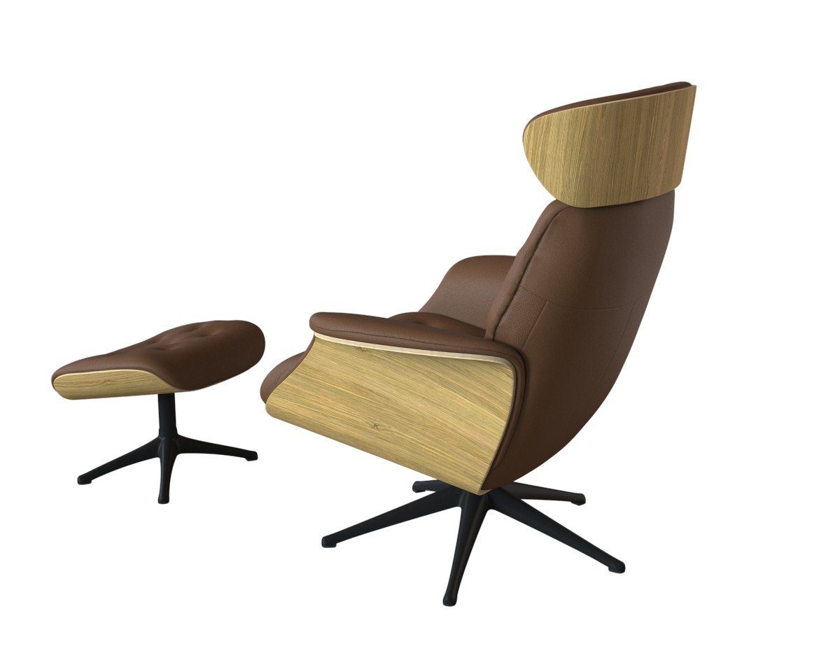 FLEXLUX Relaxfauteuil Volden TV-fauteuil, verstelbare rug- & hoofdsteun, draaibaar Rug- en hoofdeindeverstelling, draaibaar, voet zwart, armleuning walnoot