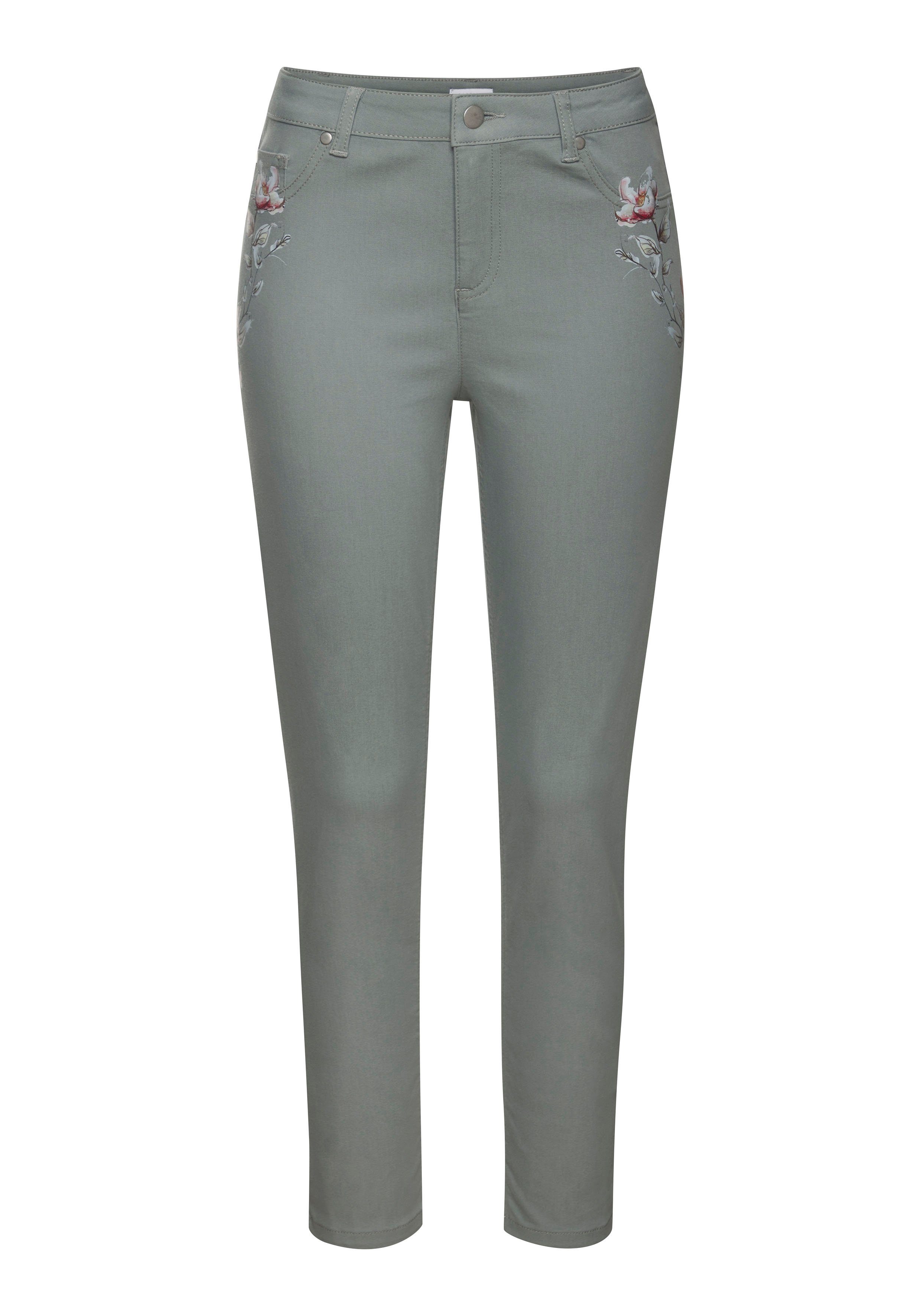 Lascana 7 8-jegging met subtiele bloemenprint elastische skinny jeans van katoenmix