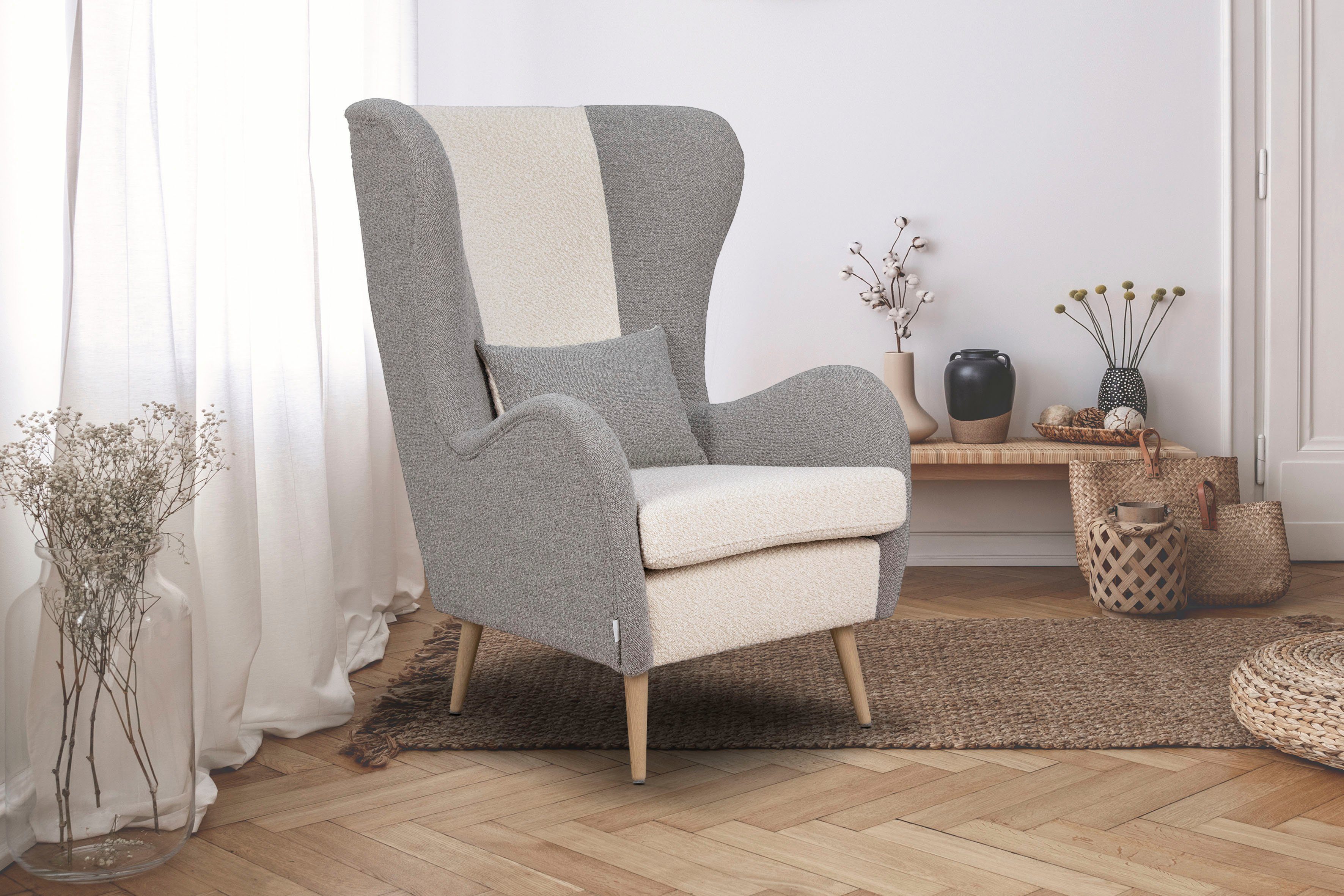 Guido Maria Kretschmer Home&Living Fauteuil Salla bekleding bouclé of fijne structuur, oorschelp fauteuil naar keuze met of zonder hocker, grote fauteuil: afm. bxdxh: 78x94x118cm