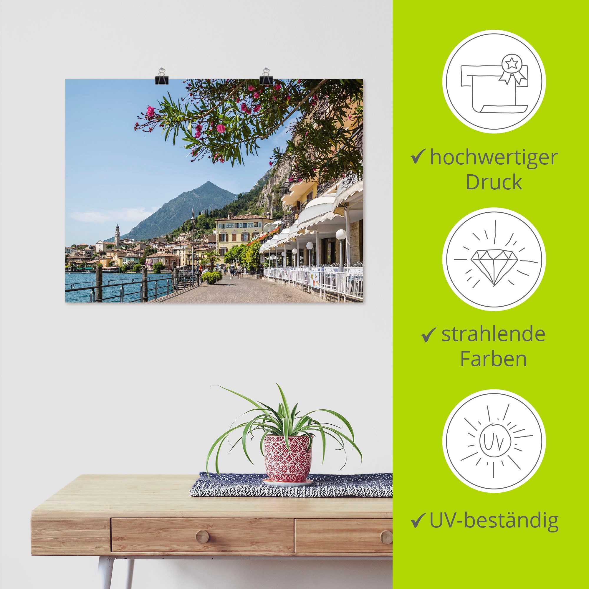 Artland Artprint Gardameer Limone sul Garda I als artprint op linnen, poster in verschillende formaten maten