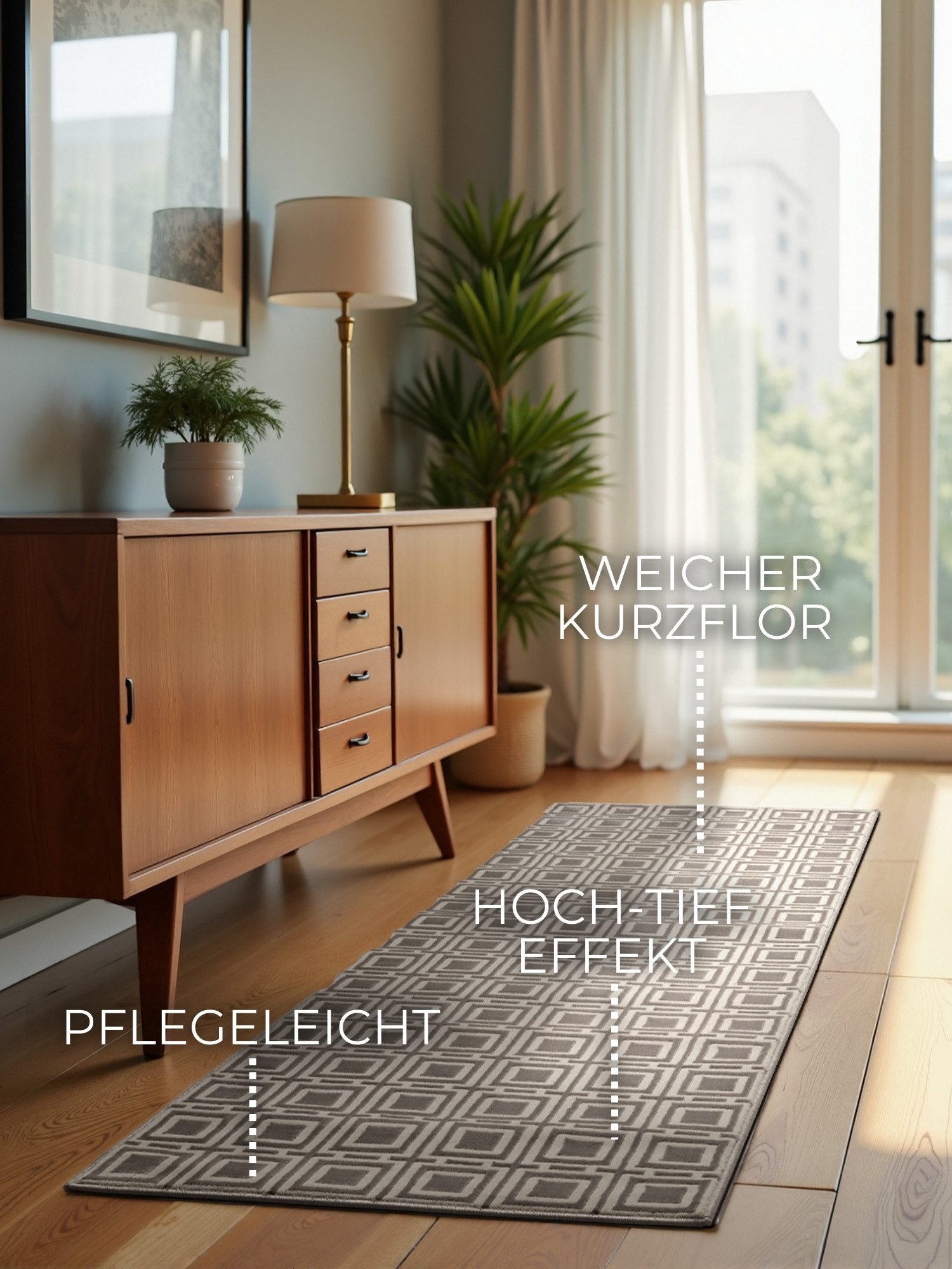 ELLE DECORATION Design-vloerkleed Howlite Woonkamer, slaapkamer, loper, hoog-laag effect, gang, glans