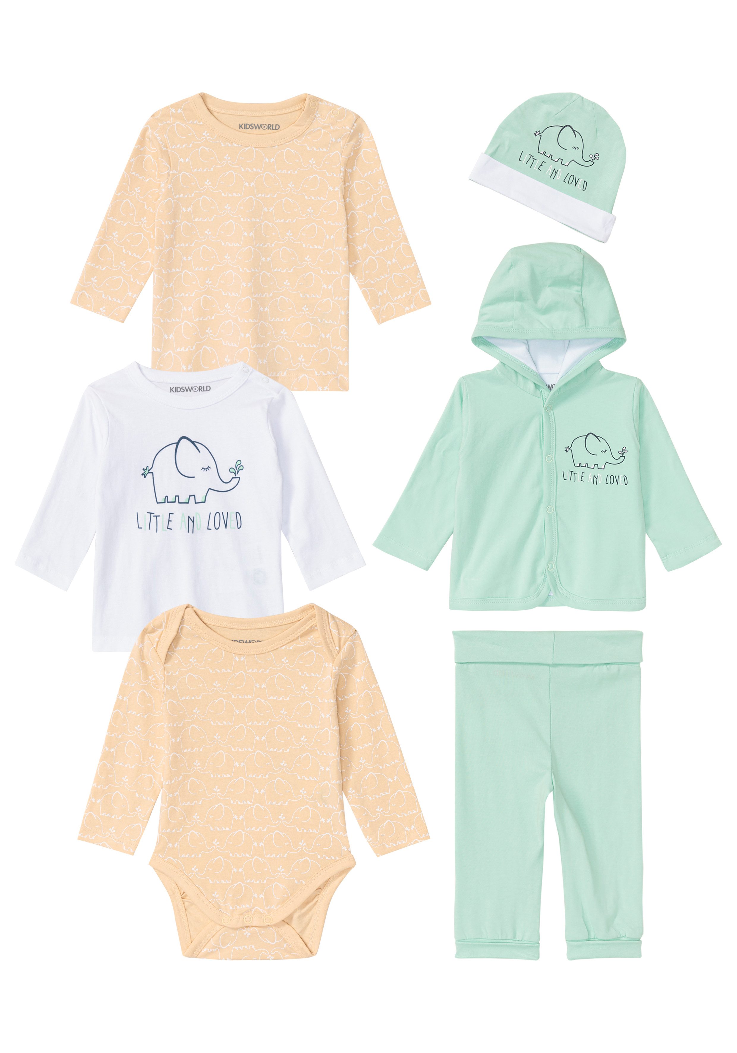 KIDSWORLD Starterset 6-delig babyset - NIEUWE COLLECTIE garengeverfde streep, van biologische...