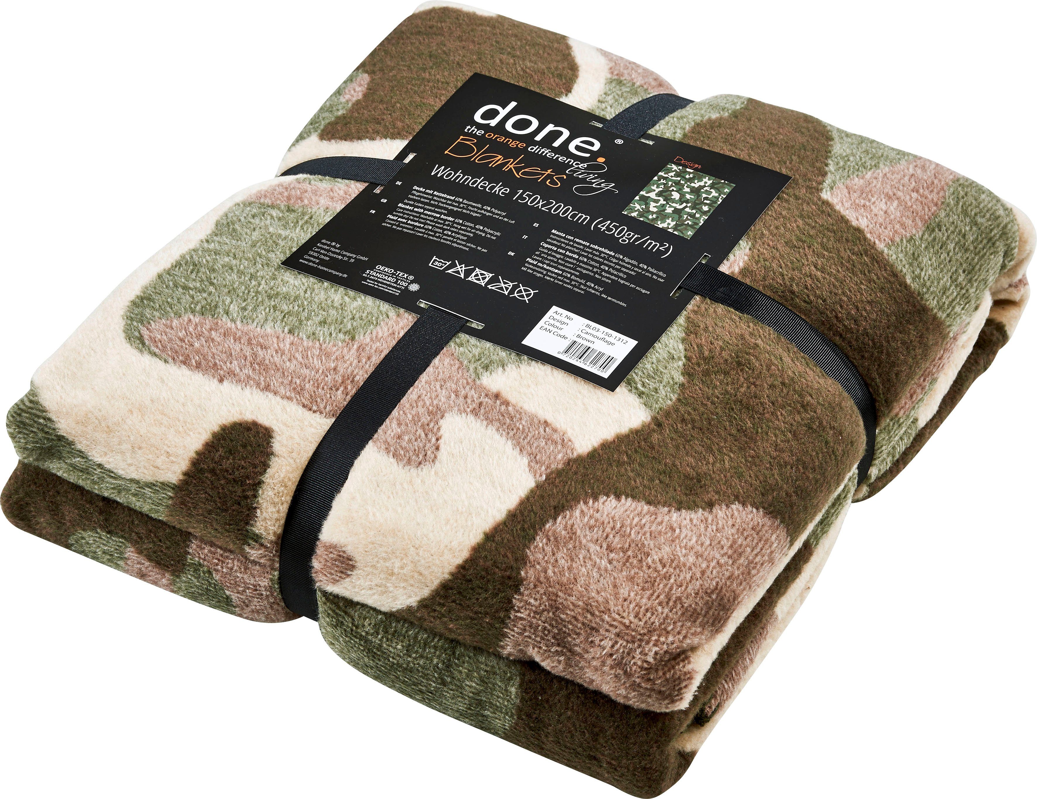 done.® Deken Camouflage Deken met insluitende siernaad, knuffeldeken