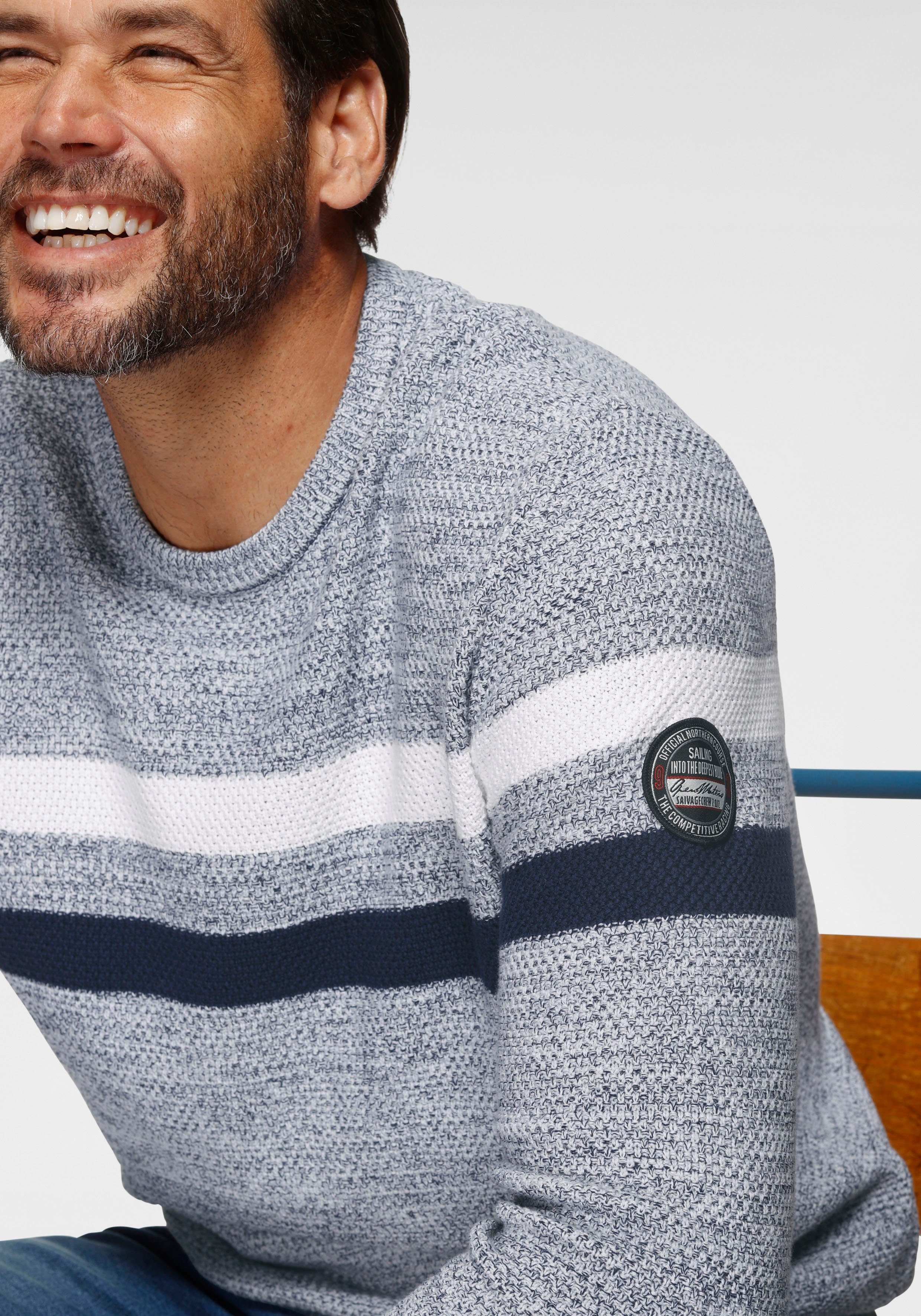 Man's World Trui met ronde hals Tot maat 5 XL in gemêleerde look