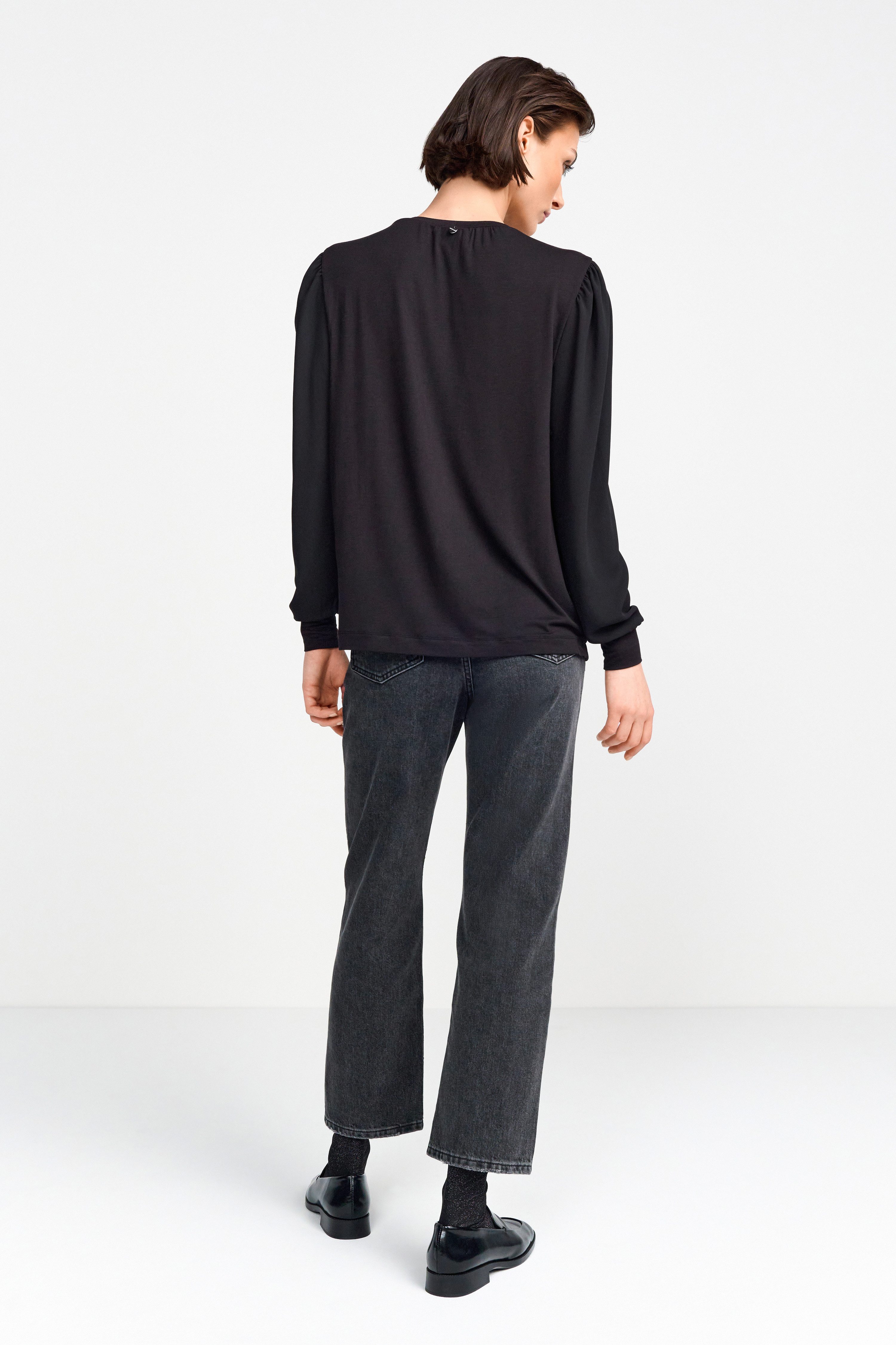 Rich & Royal Blouse met lange mouwen met fijne rimpeling aan de kraag