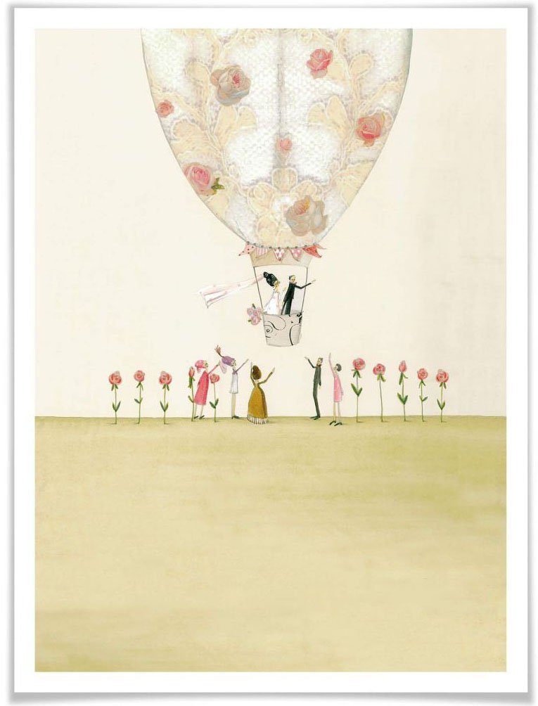 Wall-Art Poster Huwelijksfeest decoratie heteluchtballon Poster, artprint, wandposter (1 stuk)
