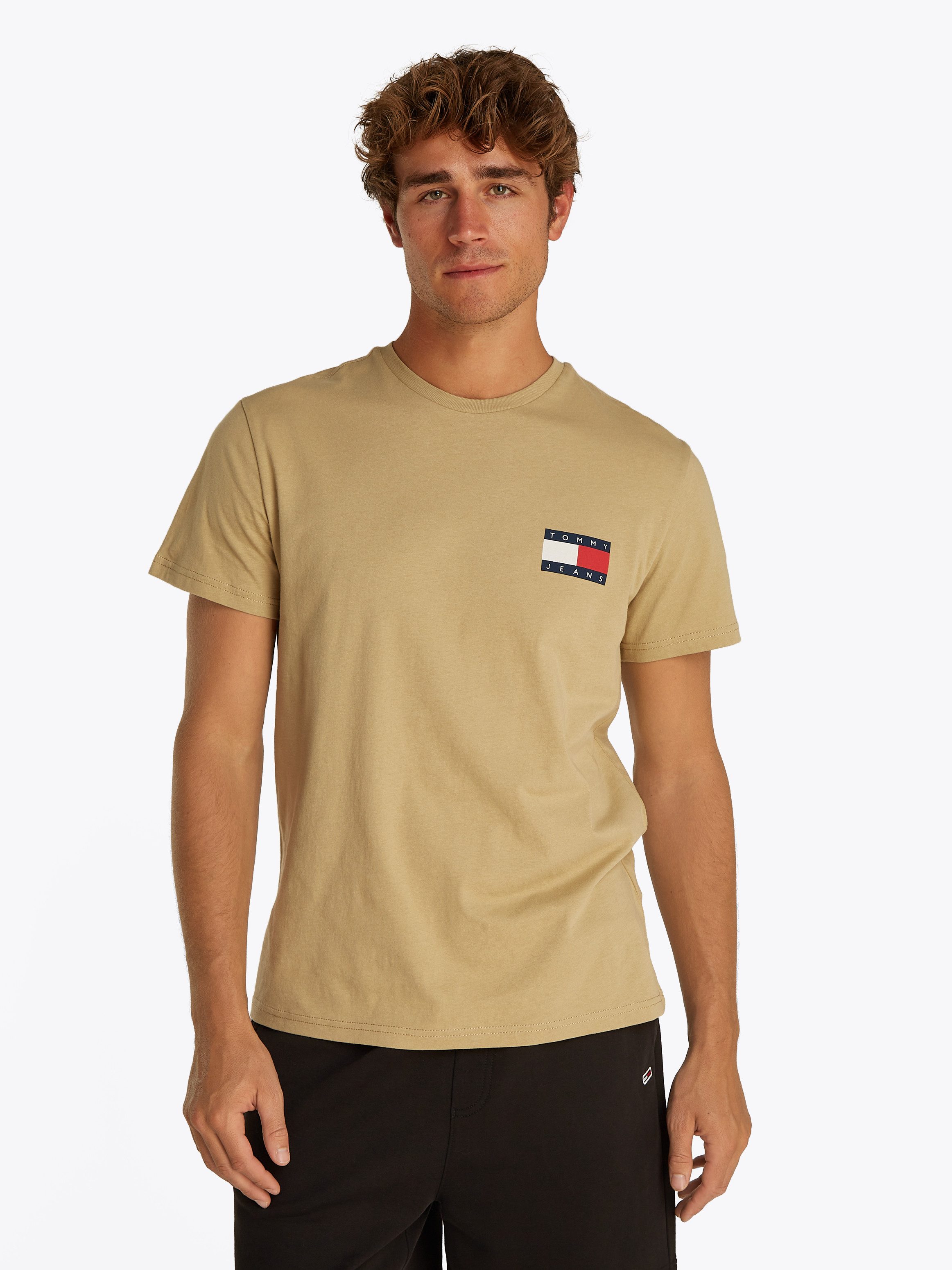 TOMMY JEANS T-shirt TJM SLIM ESSENTIAL FLAG TEE EXT heren t-shirts maat XXXL beige