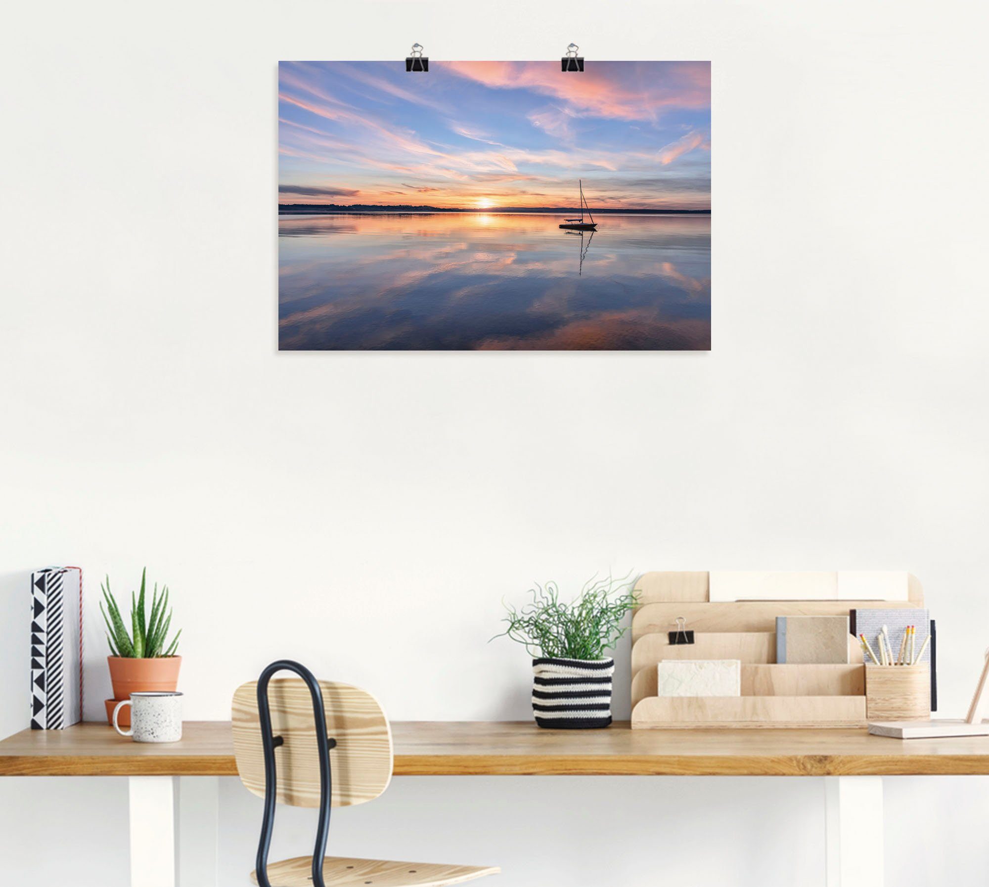 Artland Artprint Zonsondergang aan het Starnberger meer II als artprint van aluminium, artprint op linnen, muursticker of poster in verschillende maten
