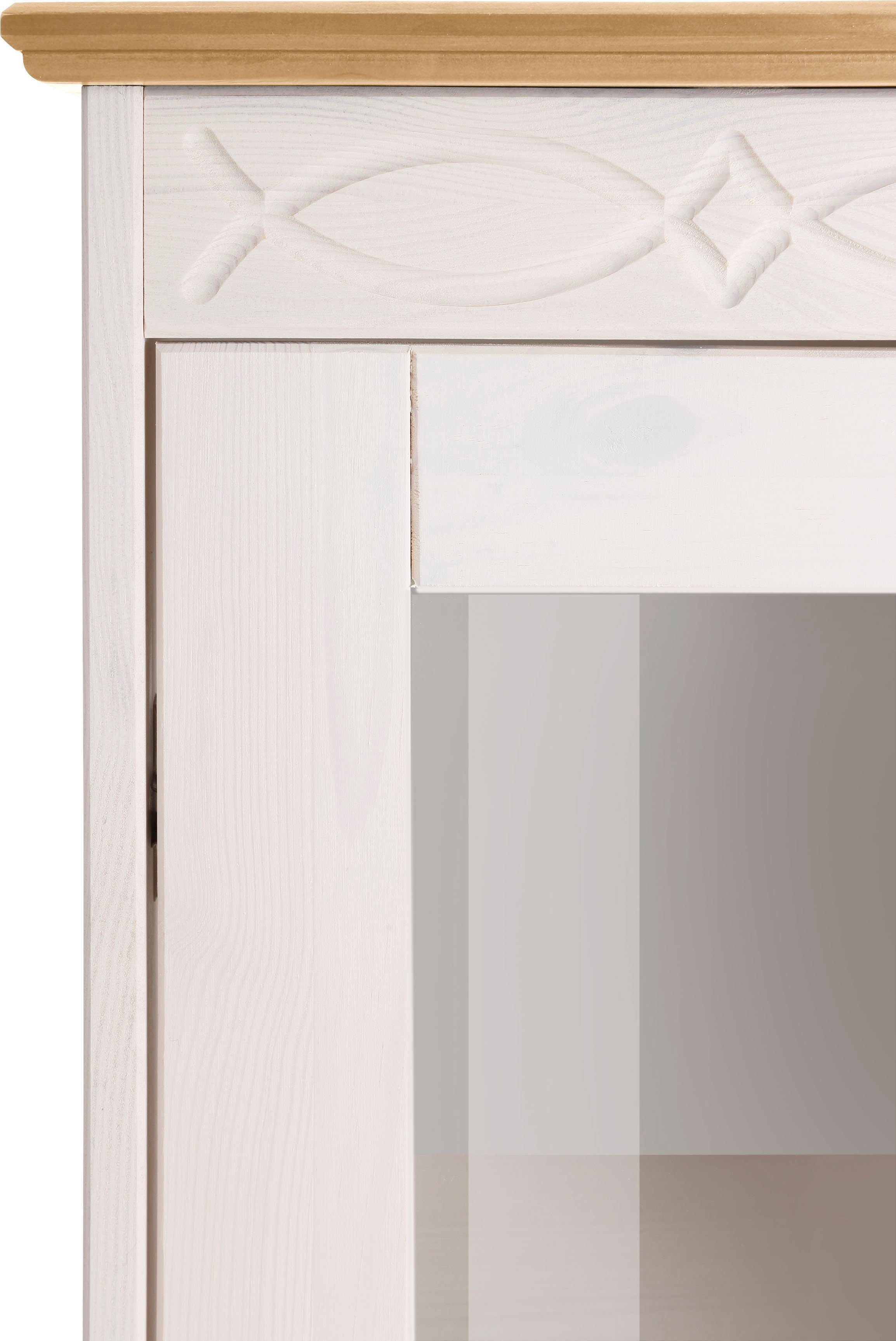Home affaire Vitrinekast Indra van massief dennenhout, fsc®, 2-delig, hoogte 145 cm, discreet ornament