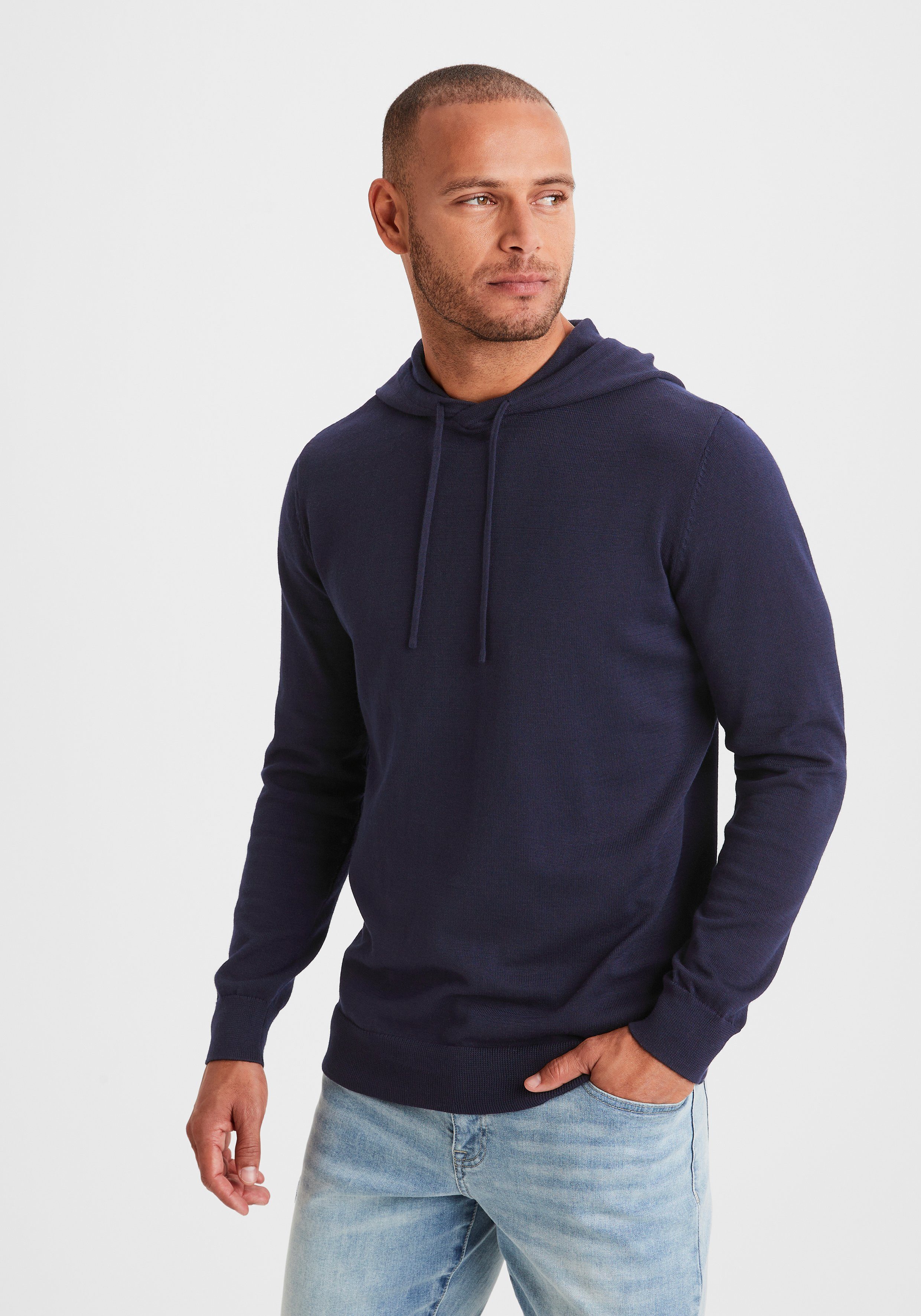 H.I.S Gebreide trui Met capuchon, regular fit Pullover met ronde hals, fijn breiwerk, katoenmix