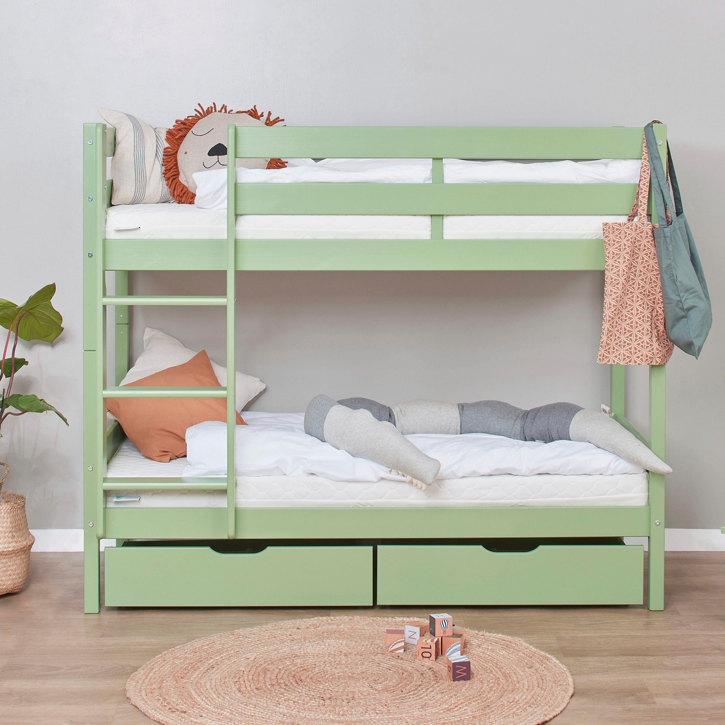 Hoppekids Stapelbed Eco comfort kinderbed 90x200 of 70x160 van massief hout in 4 kleuren