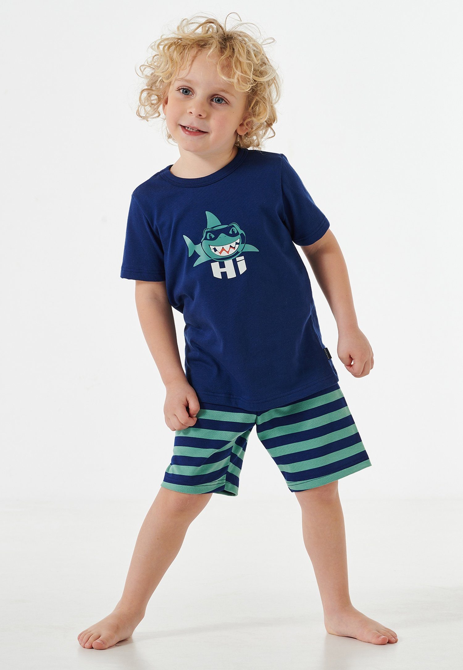Schiesser Shortama "Casual World" met grappig haai-motief en opschrift "hi" (2-delig)