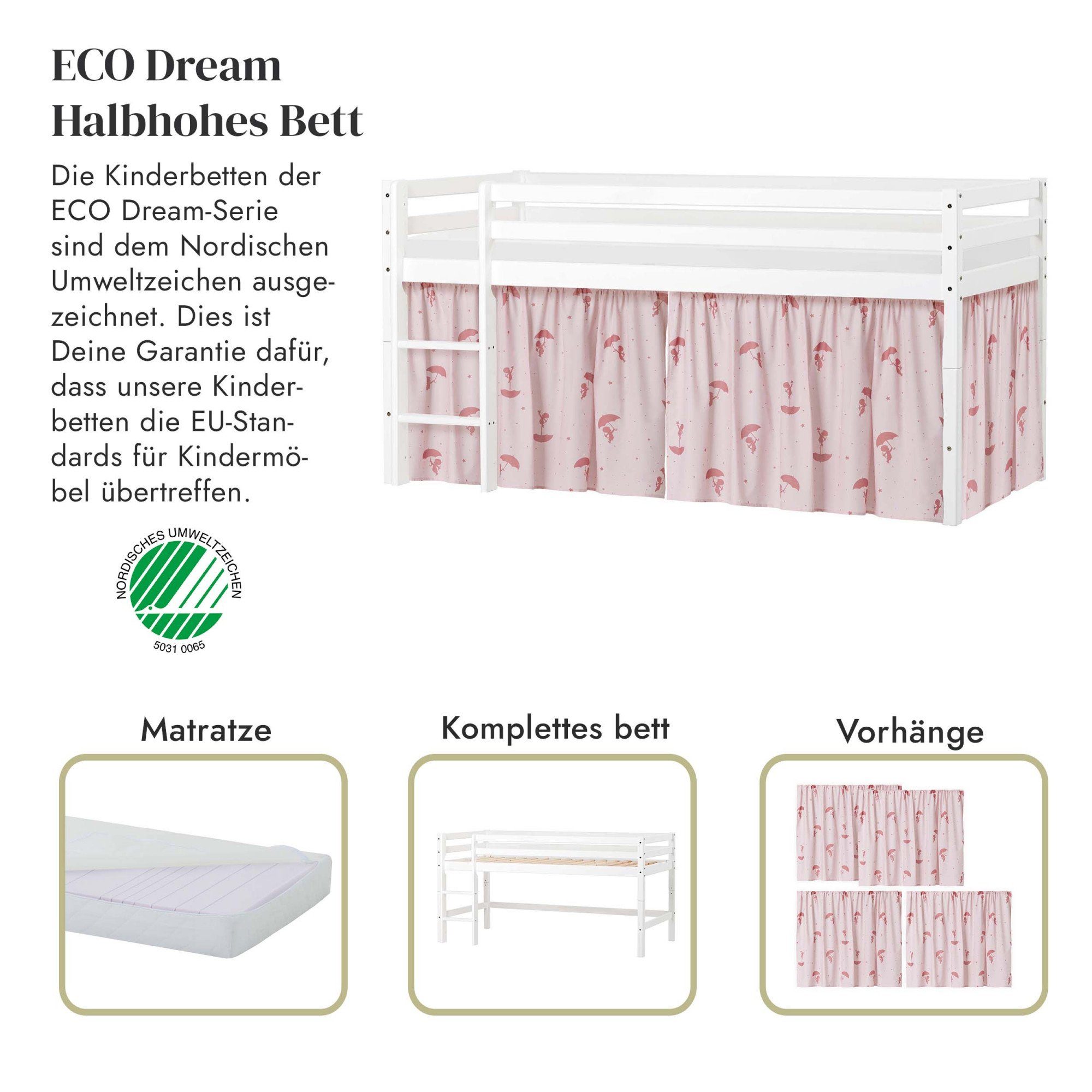 Hoppekids Speelbed ECO Dream, hoogslaper, deelbaar in 2 eenpersoonsbedden Massief hout, naar keuze in 2 afmetingen en 4 kleuren, matras ter keuze