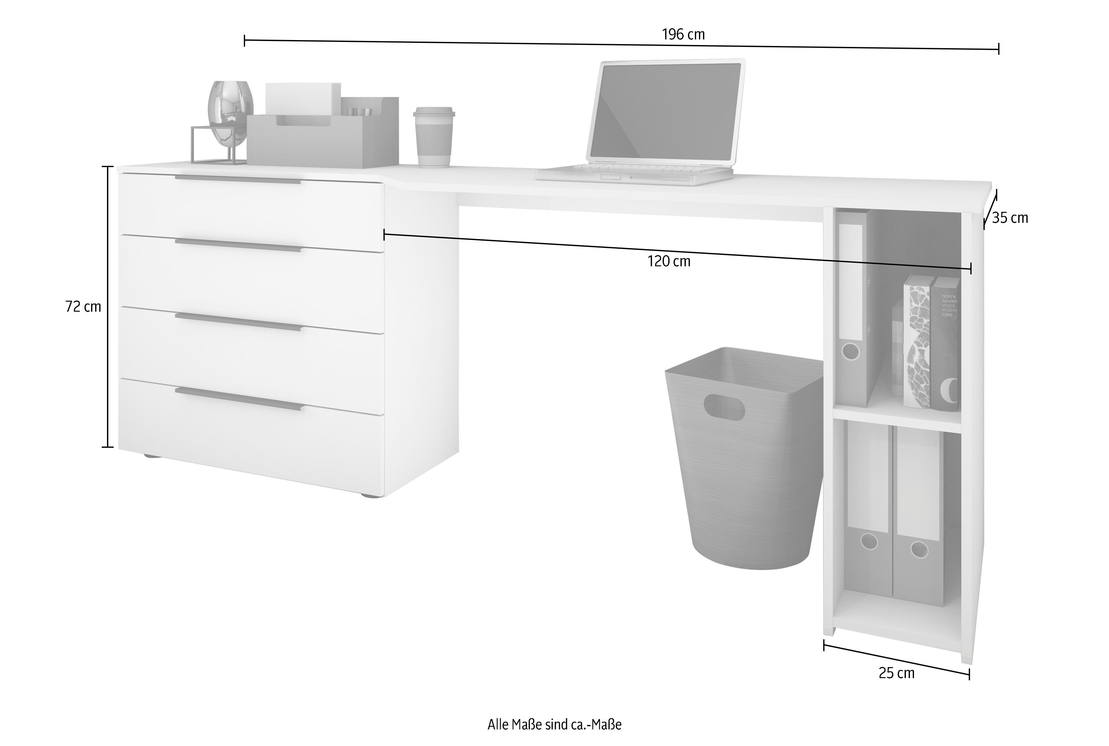 borchardt Möbel Bureau Tom met bergruimte, breedte 196 cm