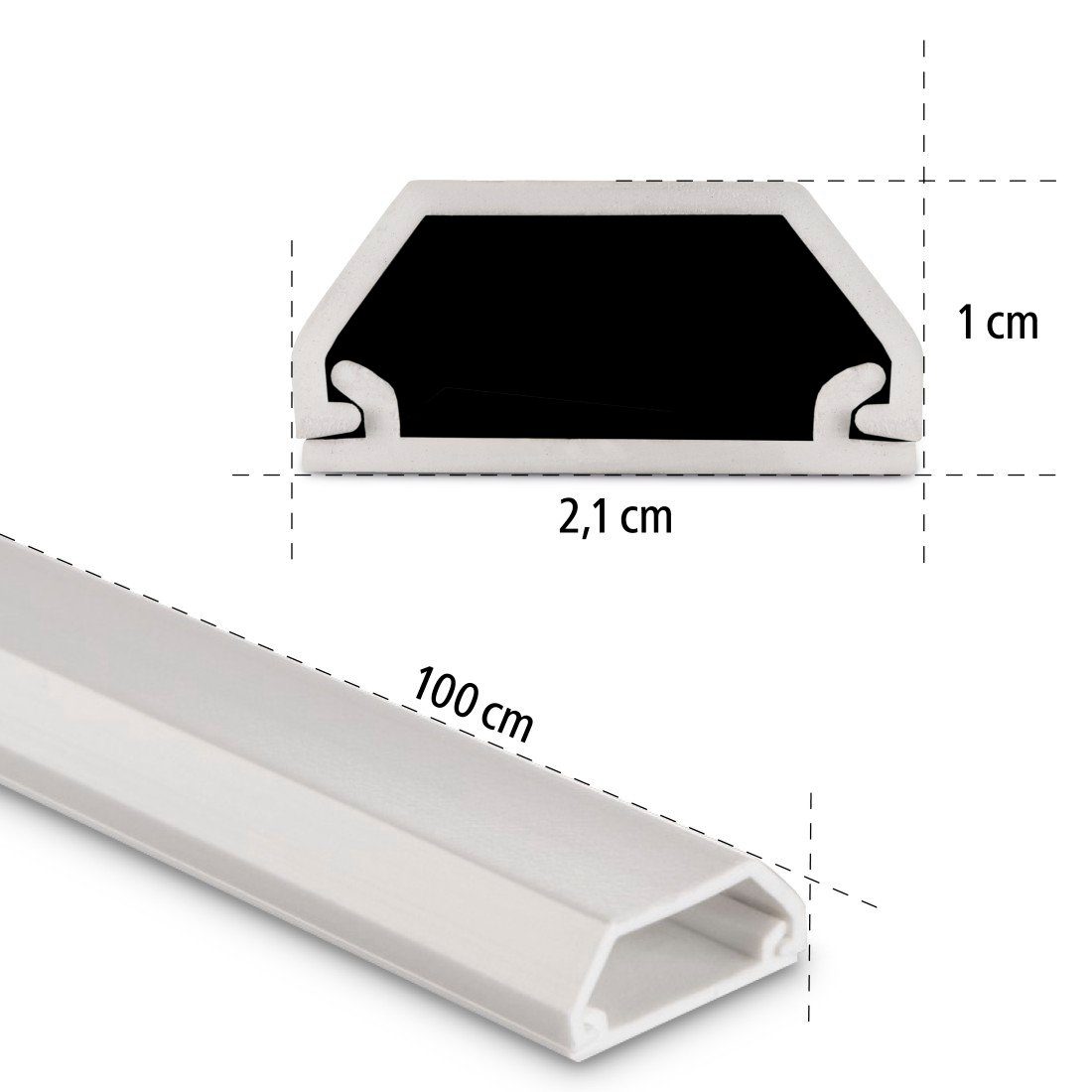 Hama Kabelgoot 3 stuks, 100 x 2,1 x 1 cm, PVC, wit zelfklevend, vierkant, individueel aanpasbaar, universeel, langdurig
