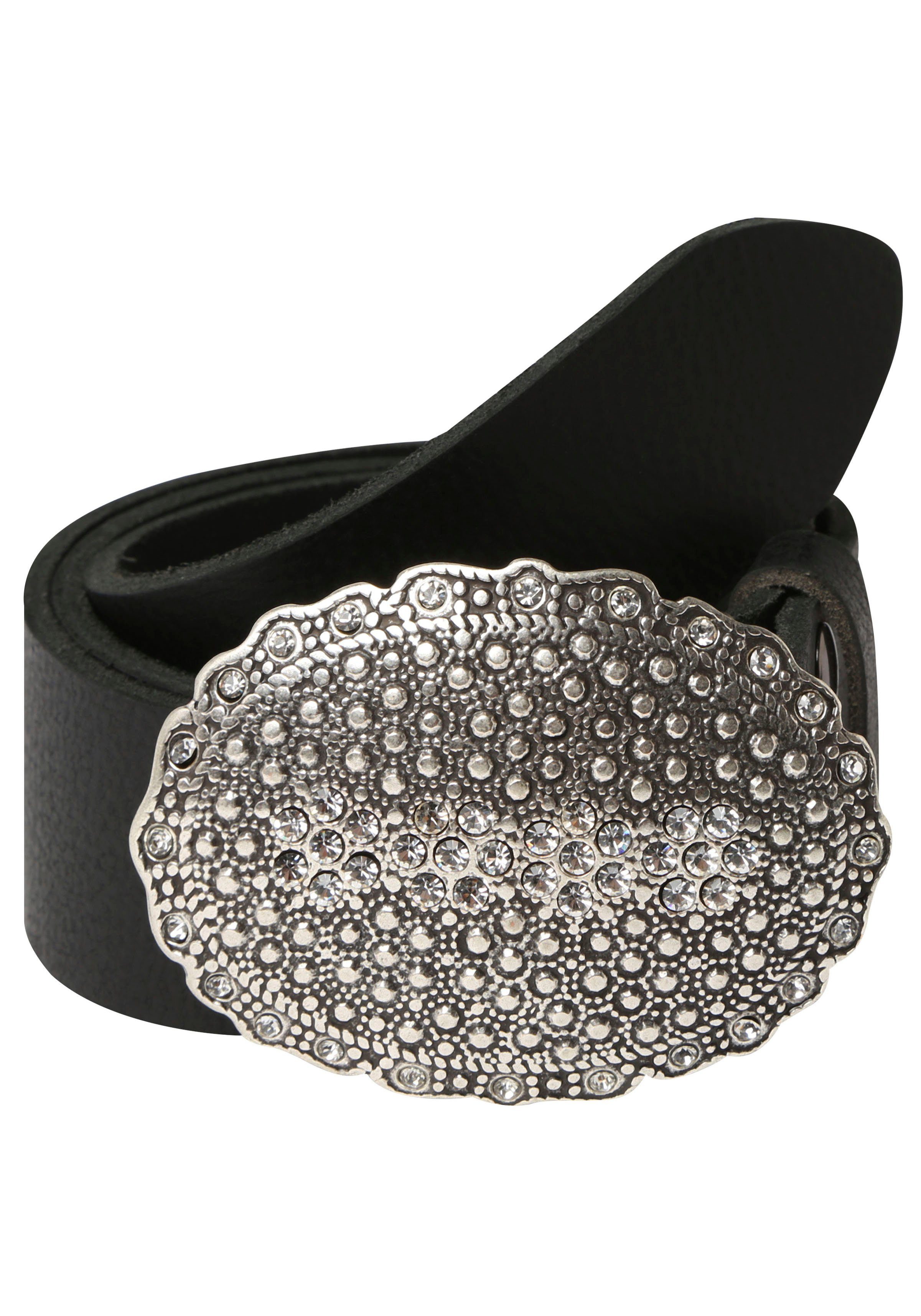 RETTUNGSRING by showroom 019° Leren riem met verwisselbare sluiting "ovaal nieten met strass" dames brede riemen maat 110 zwart